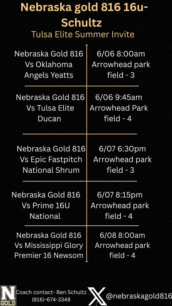 Heading out to Tulsa this week!! Ready for some more great ball!! <a href="/nebraskagold816/">Nebraska Gold 816 Schultz</a>