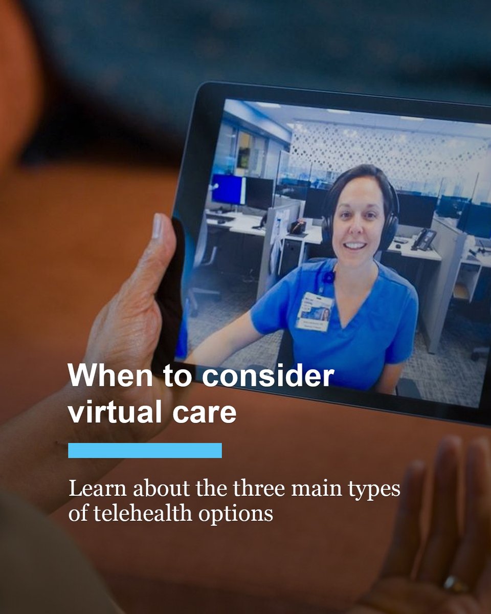 Virtual care can be a great choice for connecting with healthcare. You can save drive time, avoid bad weather and not be in a clinic where you could infect others. ⁠
⁠
There are typically three main types of virtual care. Learn more: mayocl.in/4mMceLk