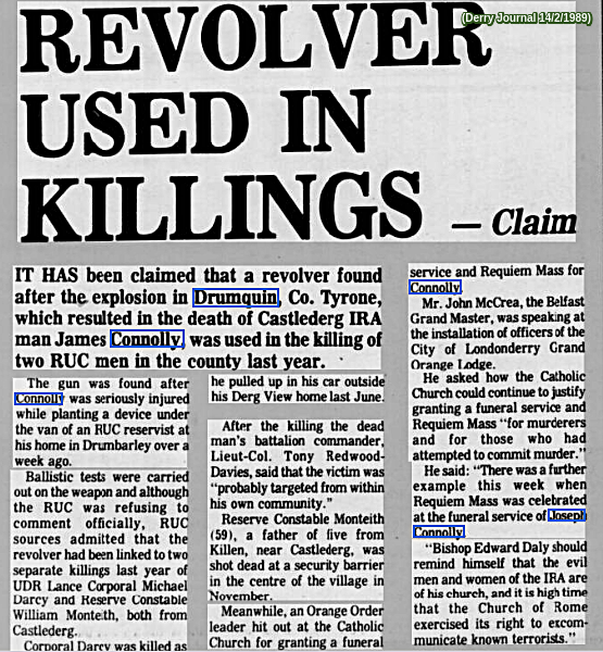 OnThisDayPIRA's tweet photo. #OnThisDay in 1988 the IRA murdered Michael Darcy, Castlederg #OTD  “those who gave info about his movements, enabling him to be set up as a target.. are as guilty.." Minister. Gun used found near J Connolly, IRA who blew himself up planting bomb under work colleague`s van 5/2/89 https://t.co/ovVgZ3NO8b