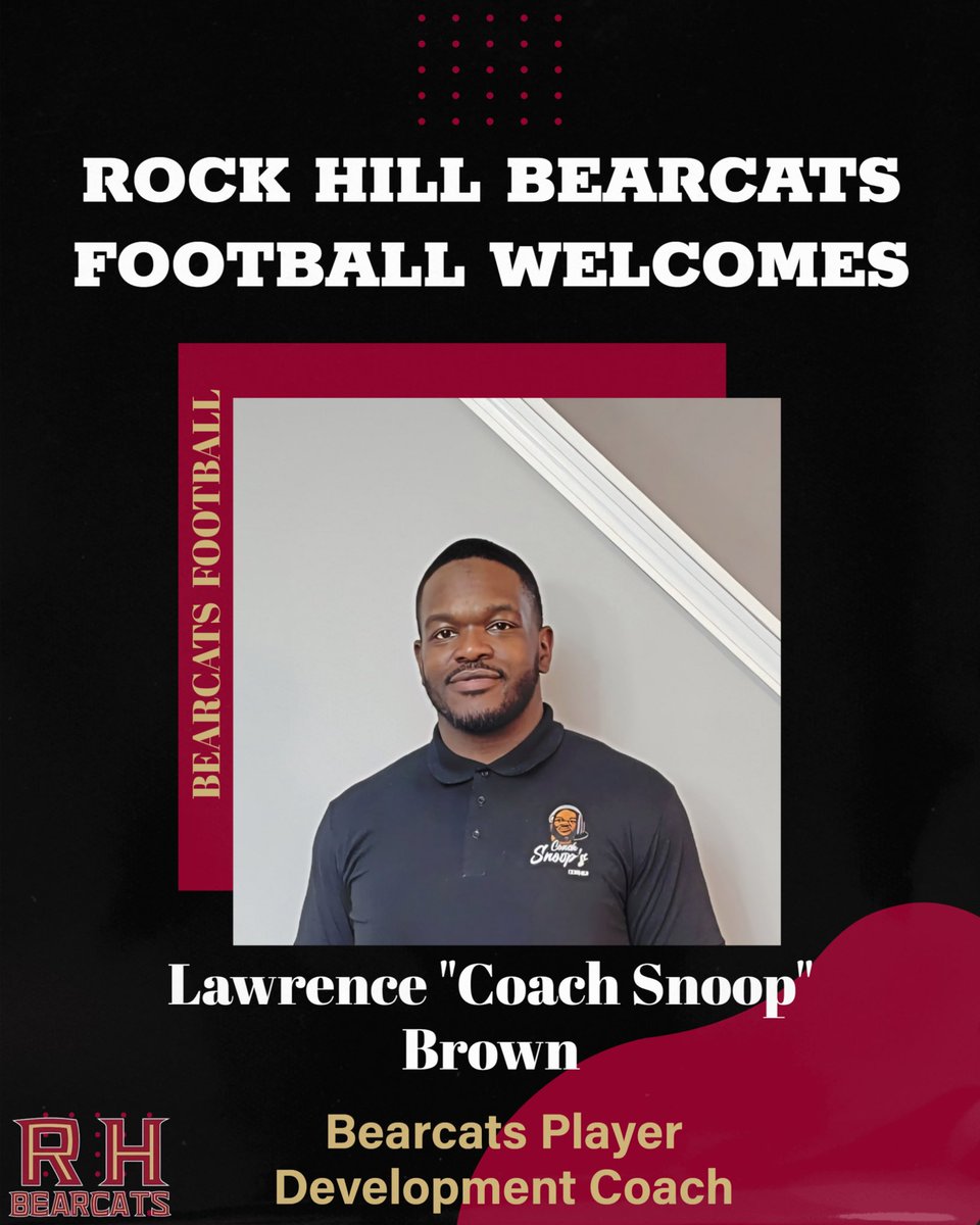 Rock Hill Football (@rhhsbearcatsfb) on Twitter photo We're excited to welcome <a href="/thecoachsnoop/">Lawrence Coach Snoop Brown</a> as our Player Development Coach! He's fully committed to helping each player grow both on and off the field. With a strong knowledge of the game and passion for mentorship, Coach is a valuable addition to our program #EARNIT We're excited to welcome <a href="/thecoachsnoop/">Lawrence Coach Snoop Brown</a> as our Player Development Coach! He's fully committed to helping each player grow both on and off the field. With a strong knowledge of the game and passion for mentorship, Coach is a valuable addition to our program #EARNIT