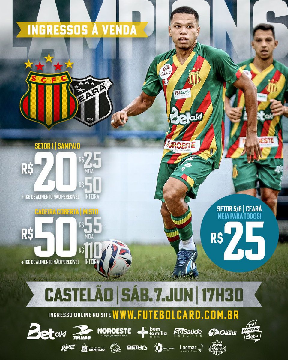 🇧🇴PELA CAMISA TRICOLOR! PELA TRADIÇÃO E HONRA AO MANTO BOLIVIANO!! SÁBADO É DIA DE APOIAR O MAIS QUERIDO NO CASTELÃO!!!🔴🟢🟡

🎟️ Você pode adquirir o seu ingresso de forma on-line no site futebolcard.com.

+ Detalhes: instagram.com/p/DKdU_1qs9p7/…