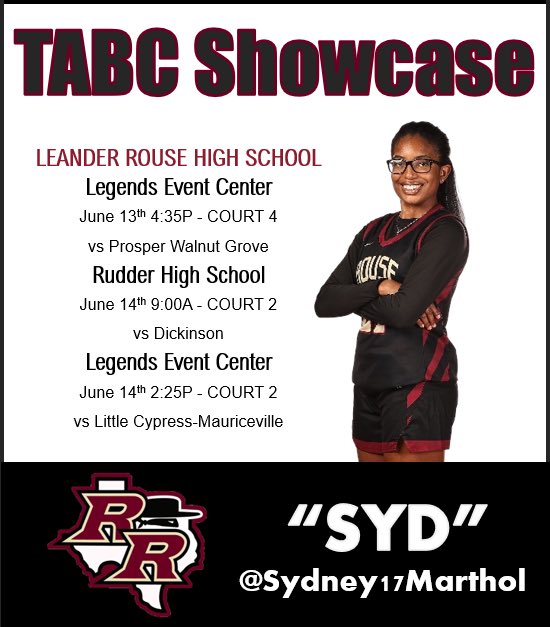 Sydney Marthol (@sydney17marthol) on Twitter photo Excited to share my schedule for the upcoming TABC event in Bryan, TX (June 13–14)! 🏀
Ready to compete and represent <a href="/RouseGirlsBball/">Rouse HS Girls BBall</a> on a big stage!
<a href="/Tabchoops/">𝙏𝘼𝘽𝘾🏀📋</a> <a href="/thshoopz_CTX/">Texas Hoop Society - Central Texas</a> <a href="/thshoopz/">THS</a> #ClassOf2027 Excited to share my schedule for the upcoming TABC event in Bryan, TX (June 13–14)! 🏀
Ready to compete and represent <a href="/RouseGirlsBball/">Rouse HS Girls BBall</a> on a big stage!
<a href="/Tabchoops/">𝙏𝘼𝘽𝘾🏀📋</a> <a href="/thshoopz_CTX/">Texas Hoop Society - Central Texas</a> <a href="/thshoopz/">THS</a> #ClassOf2027