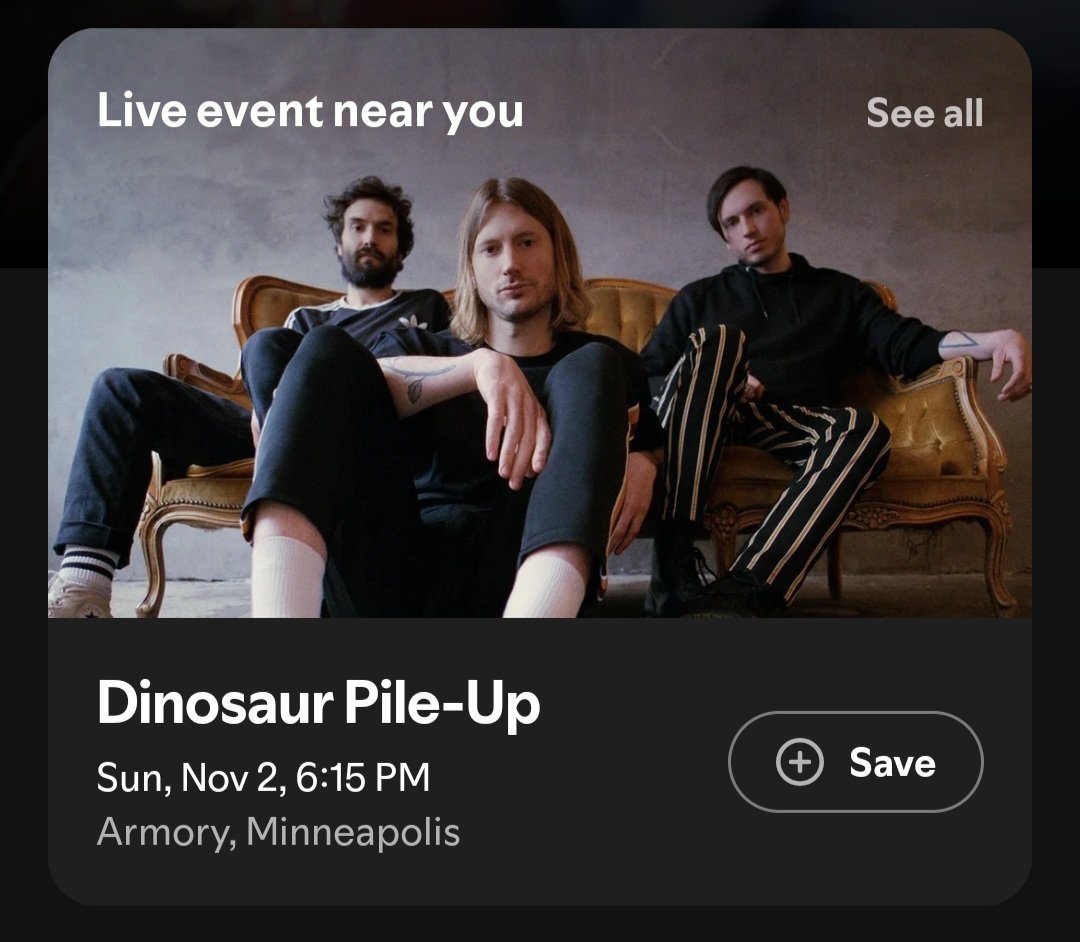 Hey <a href="/CoryCove/">Cory Cove</a> and <a href="/Chris_Hawkey/">Chris Hawkey</a> -<a href="/PowerTripKFAN/">Power Trip KFAN</a>  old school favorite <a href="/DINOSAURPILEUP/">DINOSAUR PILE-UP</a> is playing at the Armory in November!