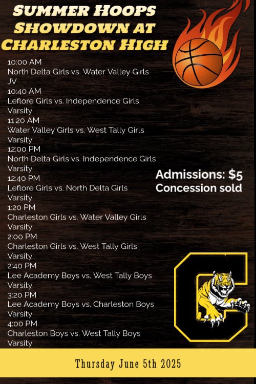 ladytigers_chs's tweet photo. 🔥🏀 It’s Game Time! 🏀🔥
Join us for the Summer Hoops Showdown at Charleston High School Gymnasium on Thursday, June 5th, 2025!

📍 All-day action starting at 10:00 AM
🎟️ Admission: $5
🍿 Concessions will be sold https://t.co/OjBCG1ARbs