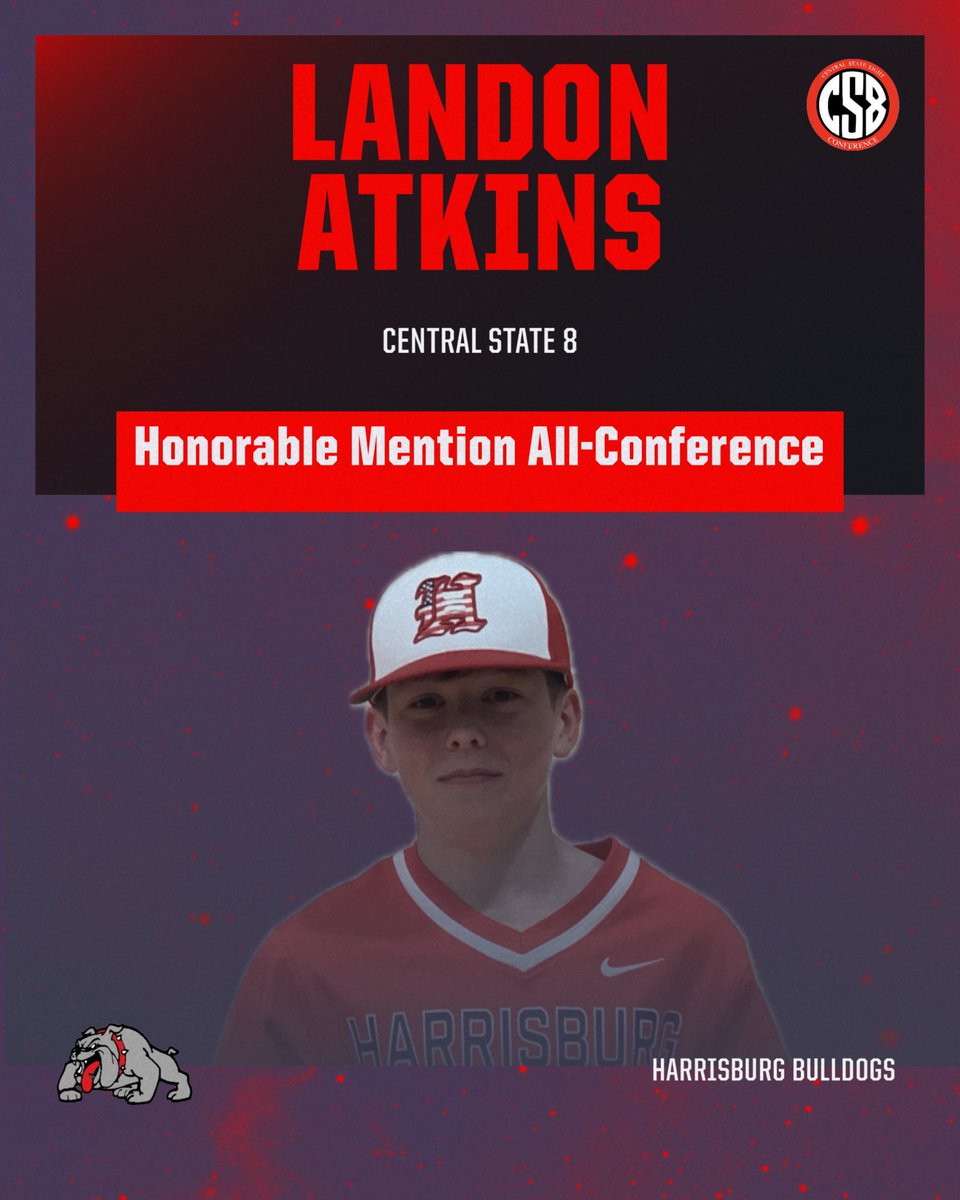 Harrisburg Bulldog Baseball (@bulldogcleats) on Twitter photo Congratulations to our players who made the Central State 8 All Conference teams!!! #7Hard
1st Team - Ike DeMuth
2nd Team - Bryce Ott
2nd Team - Hunter Caldwell
Hon. Mention - Landon Atkins
<a href="/CoachAckman/">Chris Ackman</a> <a href="/ottjimmy/">Jimmy Ott</a> <a href="/thestevecombs/">Steve Combs</a> <a href="/harrisburgath/">Harrisburg Bulldogs</a> <a href="/hburgboosters/">Harrisburg Bulldogs Booster Club</a> Congratulations to our players who made the Central State 8 All Conference teams!!! #7Hard
1st Team - Ike DeMuth
2nd Team - Bryce Ott
2nd Team - Hunter Caldwell
Hon. Mention - Landon Atkins
<a href="/CoachAckman/">Chris Ackman</a> <a href="/ottjimmy/">Jimmy Ott</a> <a href="/thestevecombs/">Steve Combs</a> <a href="/harrisburgath/">Harrisburg Bulldogs</a> <a href="/hburgboosters/">Harrisburg Bulldogs Booster Club</a>