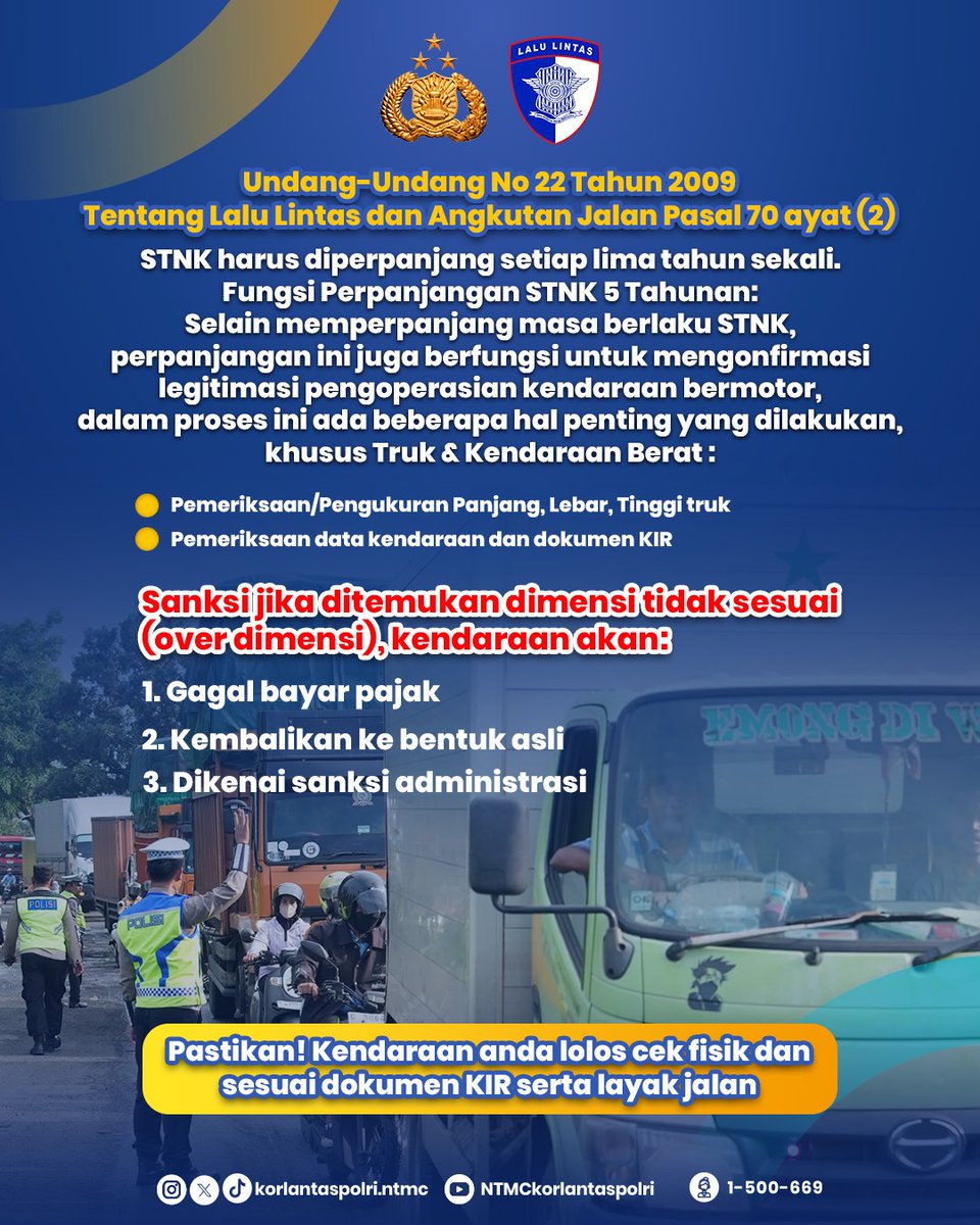 Sahabat lantas, patuhi dimensi dan beban! pilihannya hanya dua : Normalisasi atau Tidak Beroperasi!

#IndonesiaMenujuZeroOverDimensionOverloading
#OverDimensionOverloading
#OverDimension
#Overloading
#NTMCKorlantasPolri
#KorlantasPolri
#PolantasHadirUntukNegeri
#Polantas