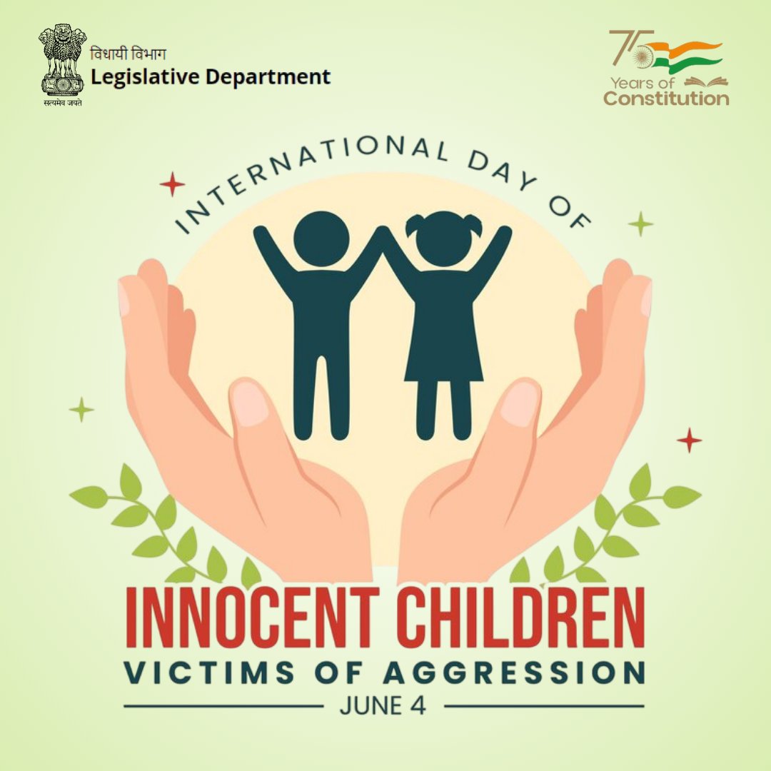 Ministry of Law and Justice (@mlj_goi) on Twitter photo On International Day of Innocent Children Victims of Aggression, Legislative Department remembers and honours the silent tears of children who have suffered from conflict and aggression. Let their stories drive our actions toward peace <a href="/PMOIndia/">PMO India</a> <a href="/OfficeofARM/">Office of Arjun Ram Meghwal</a> <a href="/pib_law/">PIB Law and Justice</a> On International Day of Innocent Children Victims of Aggression, Legislative Department remembers and honours the silent tears of children who have suffered from conflict and aggression. Let their stories drive our actions toward peace <a href="/PMOIndia/">PMO India</a> <a href="/OfficeofARM/">Office of Arjun Ram Meghwal</a> <a href="/pib_law/">PIB Law and Justice</a>