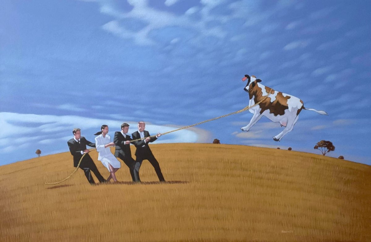 "The Great Methane Machination"  #painting #cows #absurism #surrealism #fineart #commissions #narrative #art #australianartist