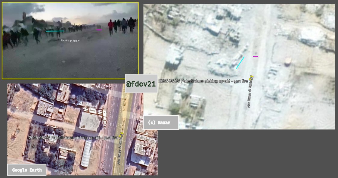 fdov (@fdov21) on Twitter photo Palestinians on their way to and from picking up aid from SDS1, we can hear gunfire.
It's around 600m from SDS1, on Abu Baker Al Seddeq.
31.328965, 34.231959
<a href="/GeoConfirmed/">GeoConfirmed</a> #Gaza Palestinians on their way to and from picking up aid from SDS1, we can hear gunfire.
It's around 600m from SDS1, on Abu Baker Al Seddeq.
31.328965, 34.231959
<a href="/GeoConfirmed/">GeoConfirmed</a> #Gaza