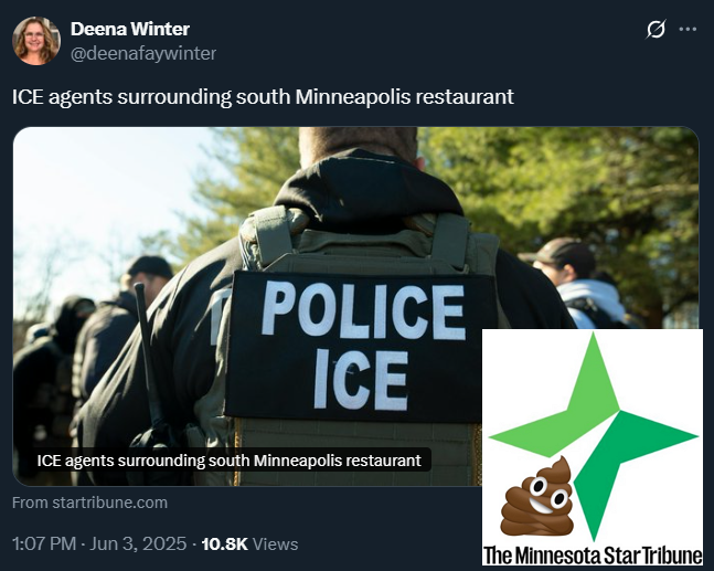 You don't hate dinosaur #MNmedia enough. 

It poured rain all day Tuesday. It wasn't sunny.

This is a fake picture of an ICE agent that was NOT taken at the dramatized protest on Lake Street where uninformed commies tried to stop a drug and money laundering raid.
