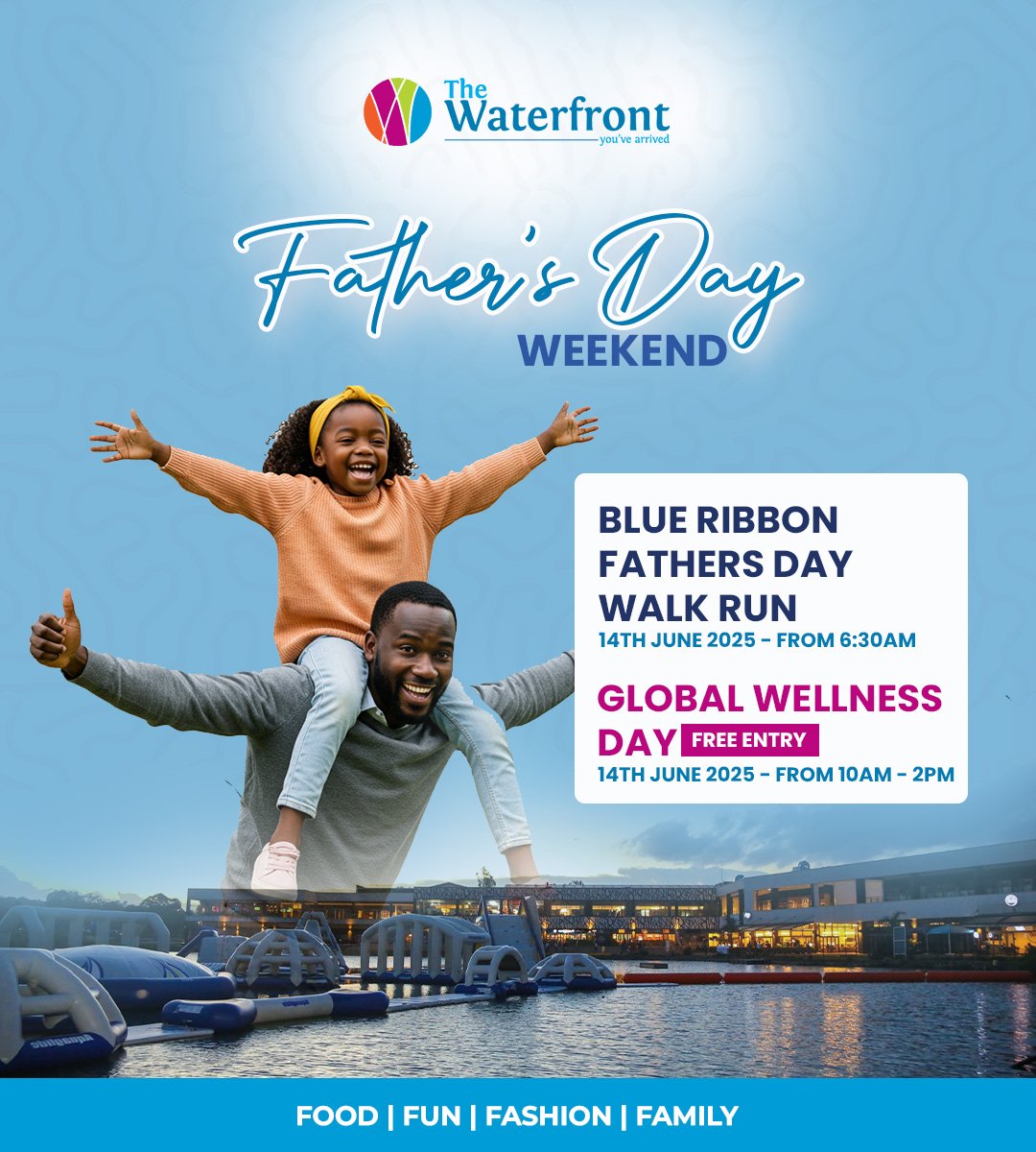 The Waterfront Karen (@waterfront_ke) on Twitter photo Got plans for Dad this #FathersDay weekend? We do, and you’re invited!
Start strong with the <a href="/BlueRibbonKe/">Blue Ribbon Initiative Kenya</a> Walk/Run at 6:30 AM all in support of #ProstateCancerAwareness
Get a wellness experience like no other with FREE entry to <a href="/wellness_day/">Global Wellness Day</a>
Let’s celebrate Dad together. Got plans for Dad this #FathersDay weekend? We do, and you’re invited!
Start strong with the <a href="/BlueRibbonKe/">Blue Ribbon Initiative Kenya</a> Walk/Run at 6:30 AM all in support of #ProstateCancerAwareness
Get a wellness experience like no other with FREE entry to <a href="/wellness_day/">Global Wellness Day</a>
Let’s celebrate Dad together.