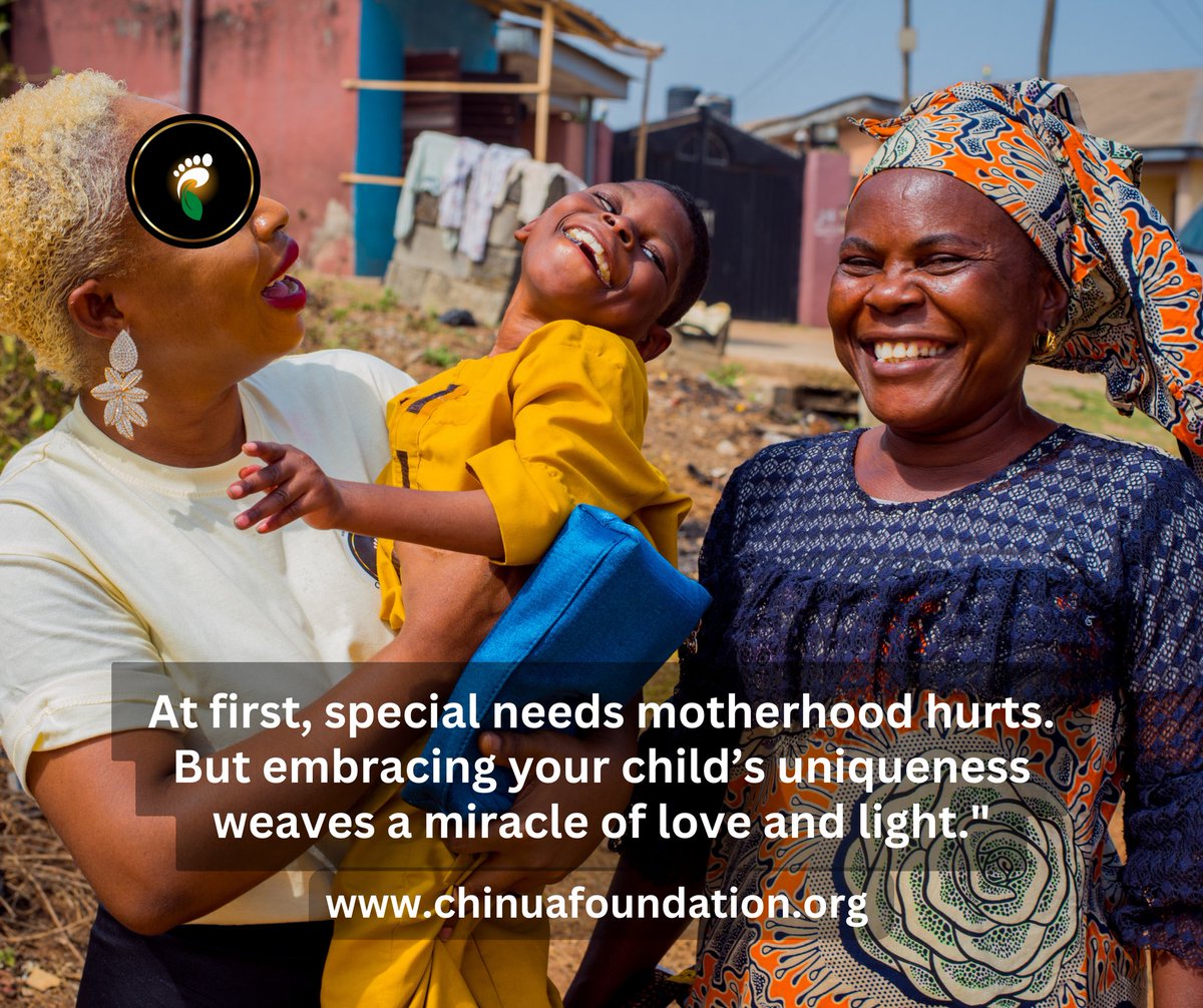 JodieGreat's tweet image. At first, special needs motherhood hurts. But embracing your child’s uniqueness weaves a miracle of love and light.

Join Chinua Foundation’s mission: GTBank 0737650555 or chinuafoundation.org/donation.

#ChinuaFoundation 
#SpecialNeeds