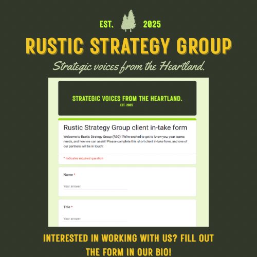 RusticStrategy's tweet image. Interested in working with us? Fill out our new client in-take form!
docs.google.com/forms/d/e/1FAI…