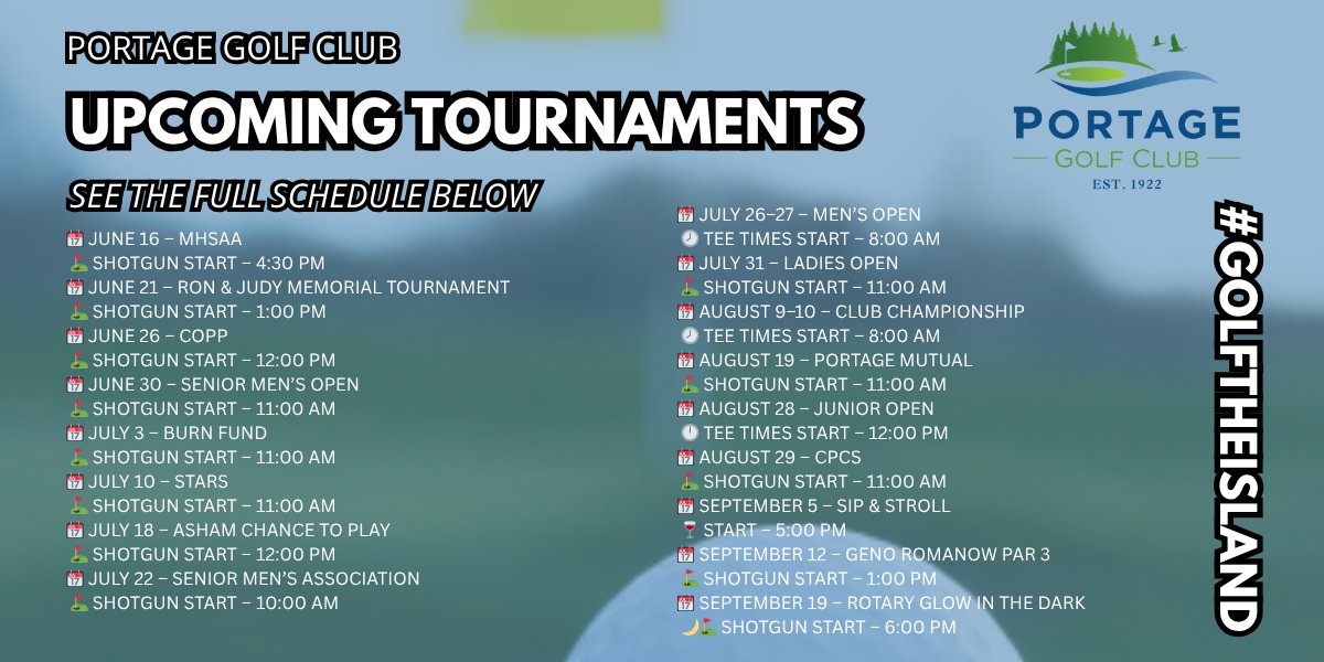 The summer schedule is live at Portage Golf Club! ⛳️

Tournaments, leagues, Sip &amp; Strolls — plenty of chances to challenge your game, have fun &amp; make memories.

📅 Plan your season: portagegolfclub.ca/news-events

#GolfMB #PGC #GolfTheIsland #Summer25
