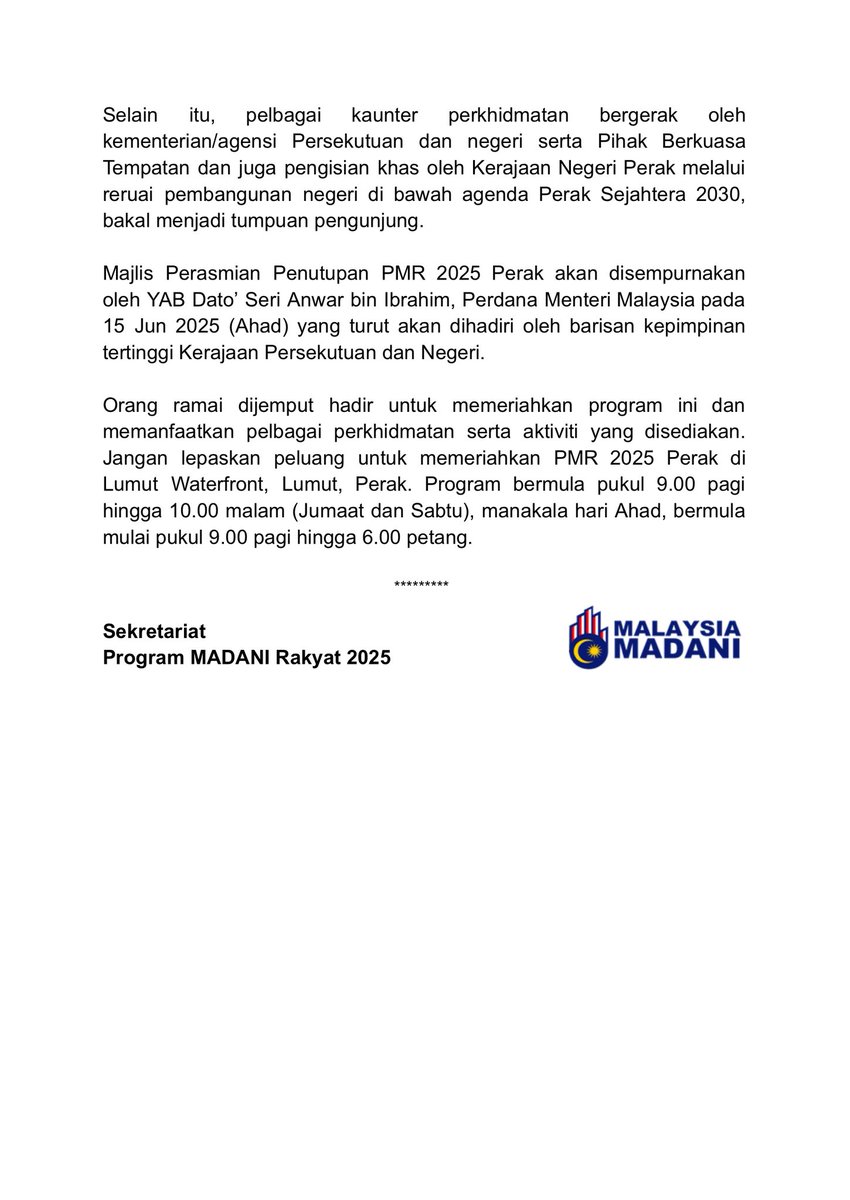 MOHEOfficial's tweet image. [SIARAN MEDIA] Program MADANI Rakyat 2025 Perak meneruskan siri jelajahnya di Lumut, Perak.

@ZambryOfficial @MustaphaSakmud_ 

#ProgramMADANIRakyat
#PMR2025Perak
#MalaysiaMADANI
