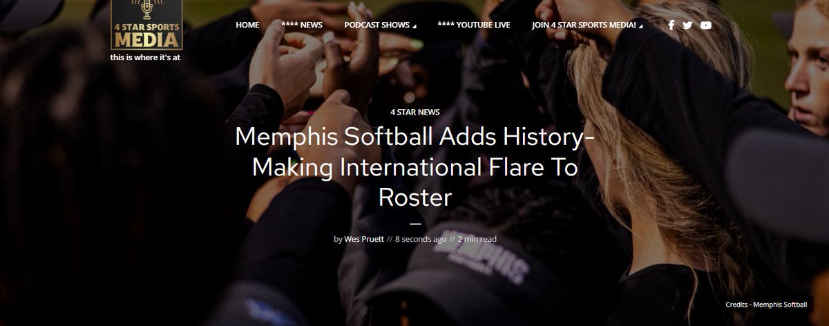 4 Star Sports Media (@4starsportsm) on Twitter photo We continue to update on the <a href="/MemphisSoftball/">Memphis Softball</a> additions to the roster. This time, <a href="/TrenaPrater/">Trena Peel-Prater</a> went INTERNATIONAL! With this, it was a history-making day for the Tigers with <a href="/PBrienesse/">Paris Brienesse</a>.
4star.live/memphis-softba⦠We continue to update on the <a href="/MemphisSoftball/">Memphis Softball</a> additions to the roster. This time, <a href="/TrenaPrater/">Trena Peel-Prater</a> went INTERNATIONAL! With this, it was a history-making day for the Tigers with <a href="/PBrienesse/">Paris Brienesse</a>.
4star.live/memphis-softbaβ¦