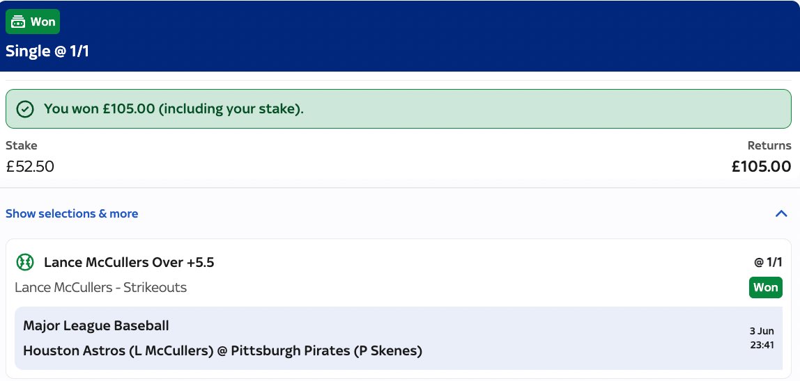 BTBSupport's tweet image. A few MLB straights from tonight 🚀🚀 

(@FullstopPicks) 🛑 

-138✅
-110✅
+100✅
+225✅

He is starting to heat up 🔥🔥 

Come lock in with us: Whop.com/beat-the-books