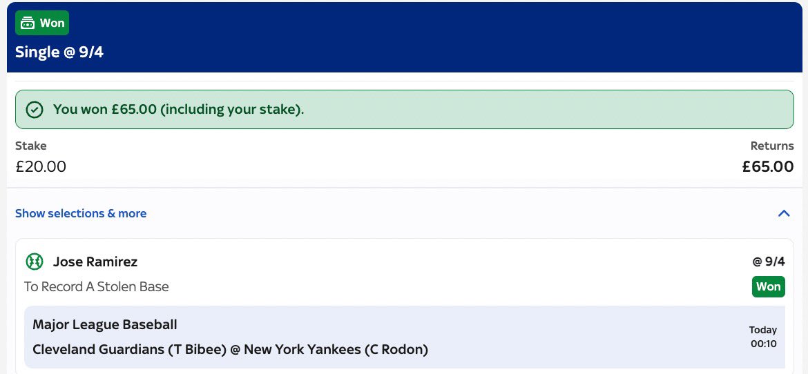 BTBSupport's tweet image. A few MLB straights from tonight 🚀🚀 

(@FullstopPicks) 🛑 

-138✅
-110✅
+100✅
+225✅

He is starting to heat up 🔥🔥 

Come lock in with us: Whop.com/beat-the-books