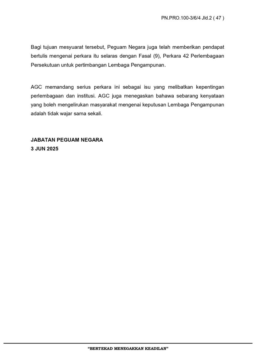 KENYATAAN MEDIA

PENJELASAN BERHUBUNG KENYATAAN TUN DR. MAHATHIR BIN MOHAMAD MENGENAI PENGAMPUNAN YAB DATO' SERI ANWAR IBRAHIM

JABATAN PEGUAM NEGARA
3 JUN 2025