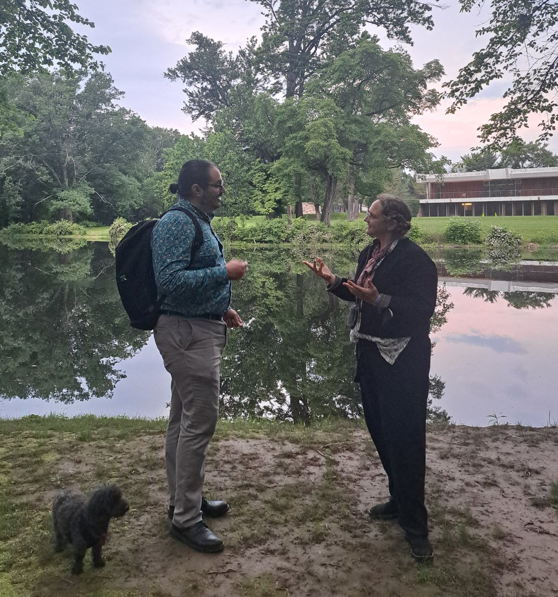 PfaffCatherine's tweet image. Among last week's IAS shenanigans was trying to reenact an Oppenheimer scene with Professor Flores. I chose to asssume that in reality there was actually a dog present in that moment of history,