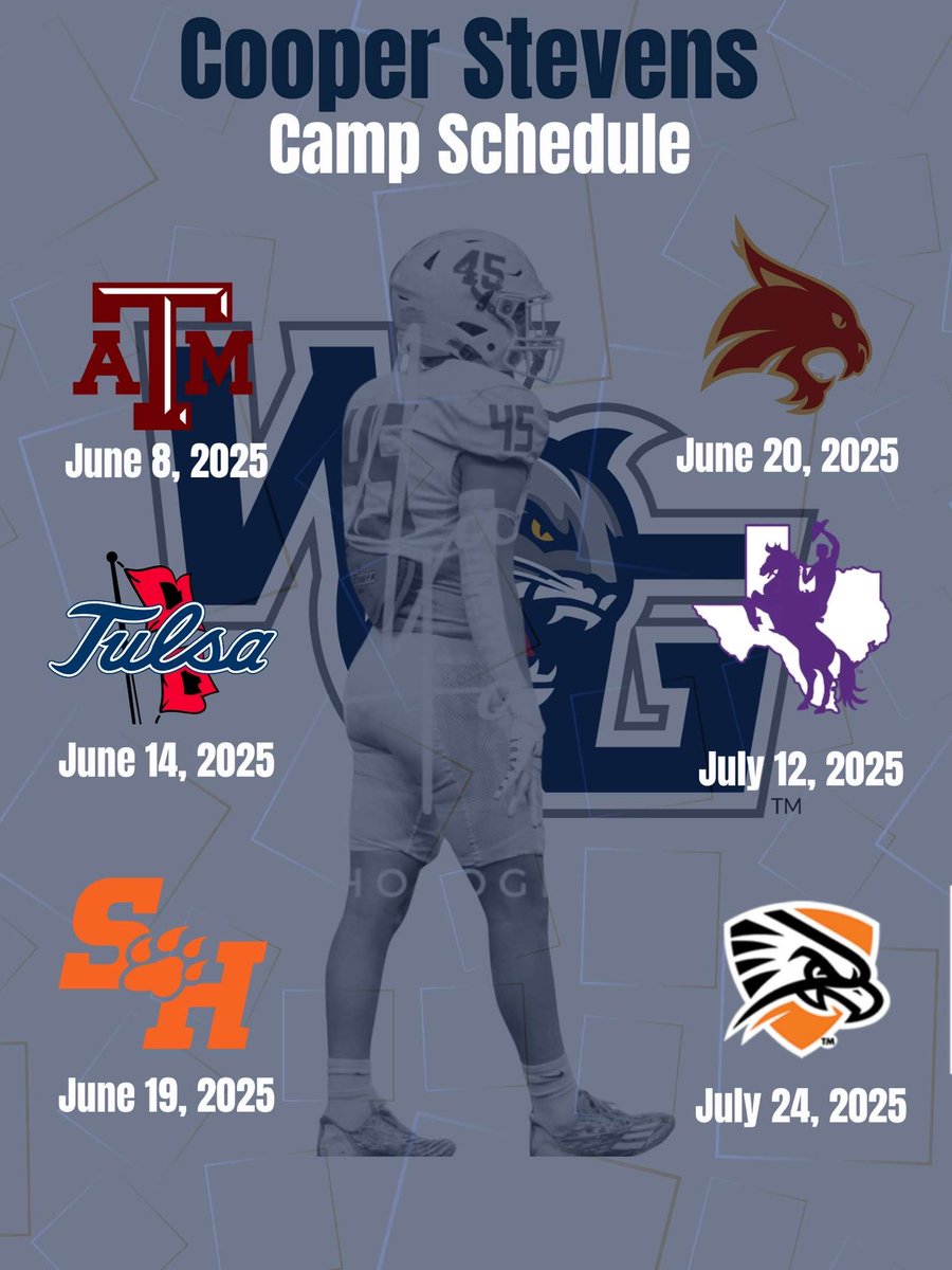 Can’t wait for senior summer!!
Here is all of the confirmed camps I will be attending this year!  
<a href="/WGHSFootball/">Walnut Grove Football</a> <a href="/Tyrel_Lenard/">Tyrel Lenard</a> <a href="/coachtallison/">Tommy Allison</a> <a href="/AggieFootball/">Texas A&M Football</a> <a href="/TXSTATEFOOTBALL/">Texas State Football</a> <a href="/TulsaFootball/">Tulsa Football</a> <a href="/TarletonFB/">Tarleton State Football</a> <a href="/BearkatsFB/">Sam Houston Football</a> <a href="/UTPBFootball/">UTPB Football</a>