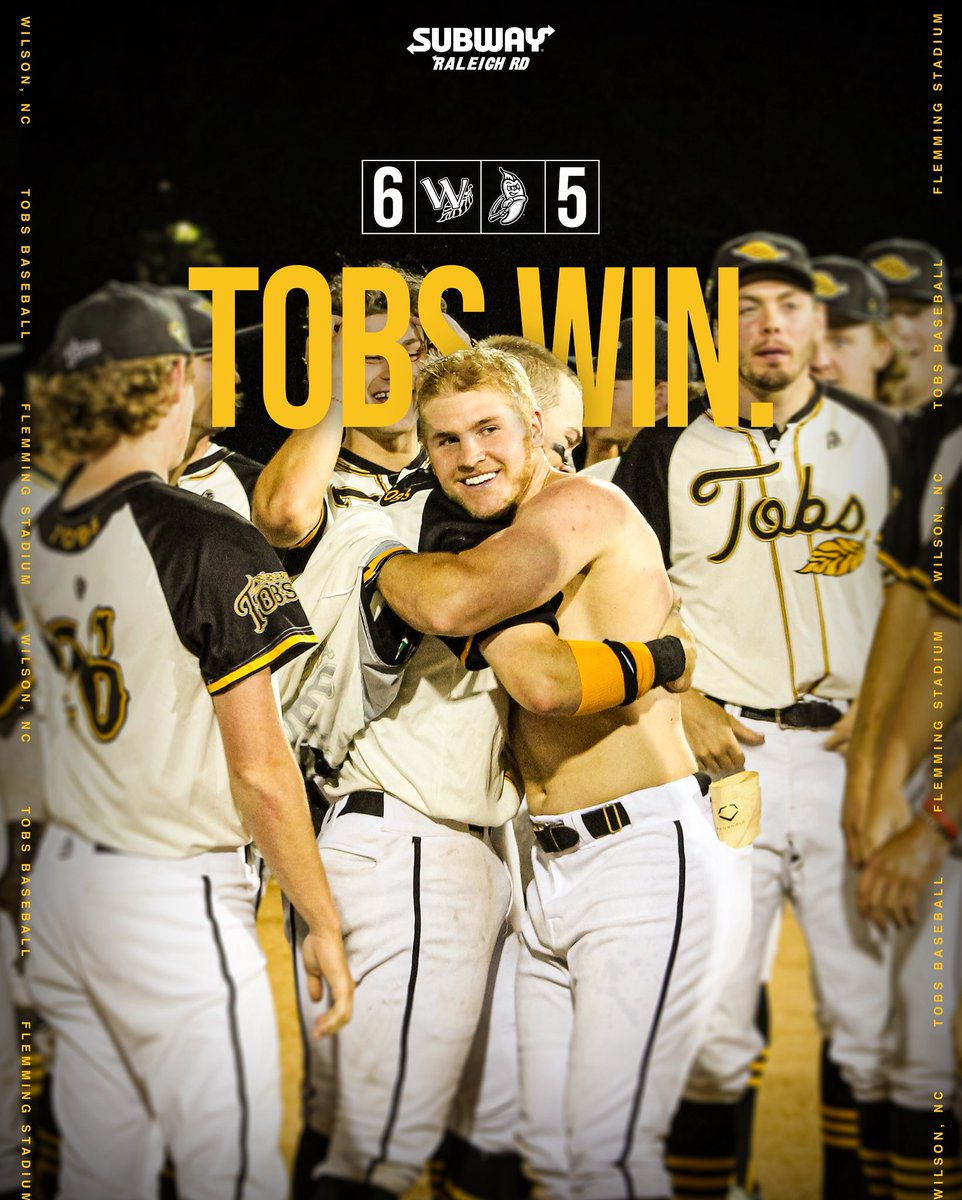 Wilson Tobs (@wilsontobs) on Twitter photo 𝐀𝐧𝐨𝐭𝐡𝐞𝐫 𝐖𝐚𝐥𝐤𝐨𝐟𝐟 𝐖 🔥
Your Wilson Tobs Secure Their 3rd W of the Season on a walk off from <a href="/iamkastenharvey/">Kasten Harvey</a> ‼️
Presented by Subway Raleigh RD
<a href="/CPLBaseball/">Coastal Plain League</a>
#tobsroll 𝐀𝐧𝐨𝐭𝐡𝐞𝐫 𝐖𝐚𝐥𝐤𝐨𝐟𝐟 𝐖 🔥
Your Wilson Tobs Secure Their 3rd W of the Season on a walk off from <a href="/iamkastenharvey/">Kasten Harvey</a> ‼️
Presented by Subway Raleigh RD
<a href="/CPLBaseball/">Coastal Plain League</a>
#tobsroll