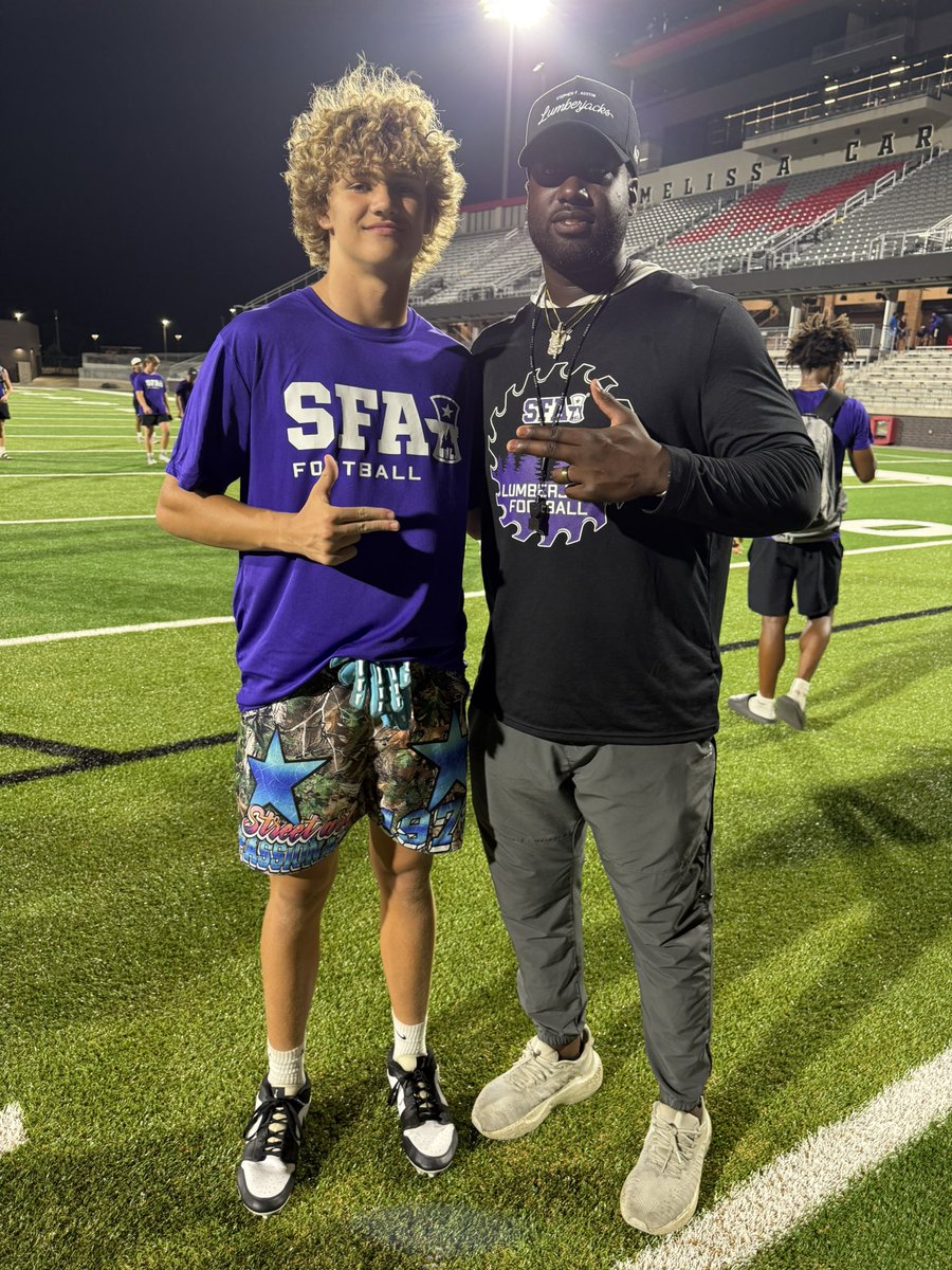 Brayden Pinion (@braydenpinion) on Twitter photo Had a great time <a href="/SFA_Football/">Lumberjack Football</a> camp! Showed off my talent and had a great conversation with <a href="/Coach_Guap/">Joshua Atkinson</a> ! <a href="/CoachCarthel/">Colby Carthel</a> <a href="/ChrisRossSFA/">Chris Ross</a> <a href="/clintsurratt/">Clint Surratt</a> <a href="/PCHSfriscoFB/">Panther Creek Football Recruiting</a> <a href="/SkysTheLimitWR/">Margin Hooks</a> <a href="/dezlewis13/">Dezmin Lewis</a> <a href="/CoachJaredCate/">Jared Cate</a> Had a great time <a href="/SFA_Football/">Lumberjack Football</a> camp! Showed off my talent and had a great conversation with <a href="/Coach_Guap/">Joshua Atkinson</a> ! <a href="/CoachCarthel/">Colby Carthel</a> <a href="/ChrisRossSFA/">Chris Ross</a> <a href="/clintsurratt/">Clint Surratt</a> <a href="/PCHSfriscoFB/">Panther Creek Football Recruiting</a> <a href="/SkysTheLimitWR/">Margin Hooks</a> <a href="/dezlewis13/">Dezmin Lewis</a> <a href="/CoachJaredCate/">Jared Cate</a>