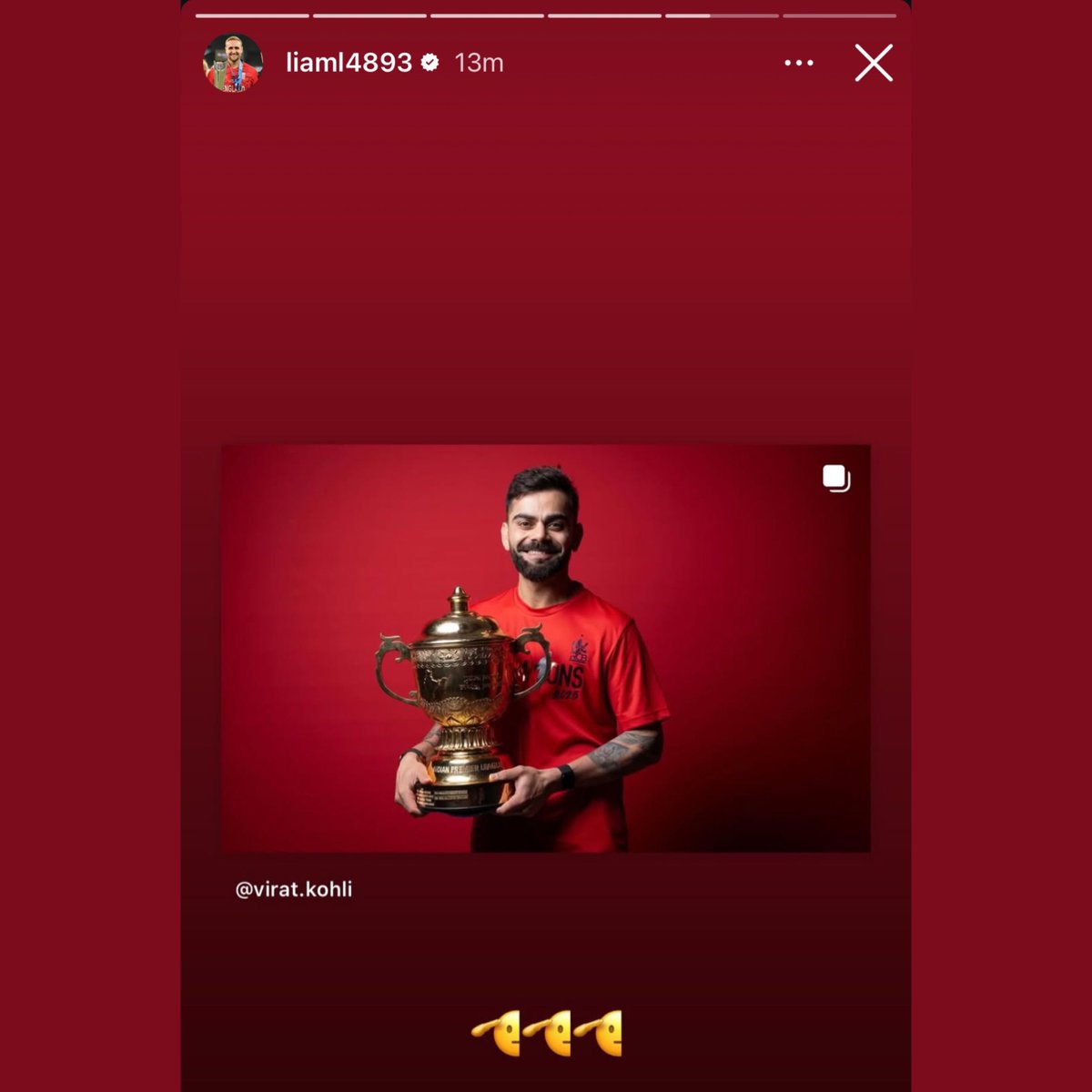 BluntIndianGal's tweet photo. Not only Rajat, Jitesh, DK and every Indian player
But even Livingstone celebrating Kohli lifting trophy 🥹 https://t.co/7l15X5eVb8