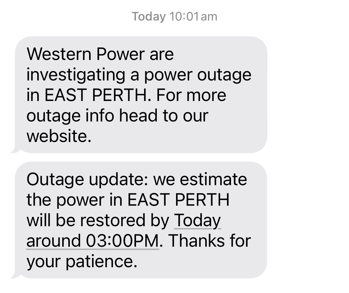 Lisa-M Scaffidi (@lisascafperthlm) on Twitter photo A why the power is out would be nice to know <a href="/westernpowerwa/">Western Power</a> especially since you advise it’ll be 3pm before it’s back on. Thank you A why the power is out would be nice to know <a href="/westernpowerwa/">Western Power</a> especially since you advise it’ll be 3pm before it’s back on. Thank you