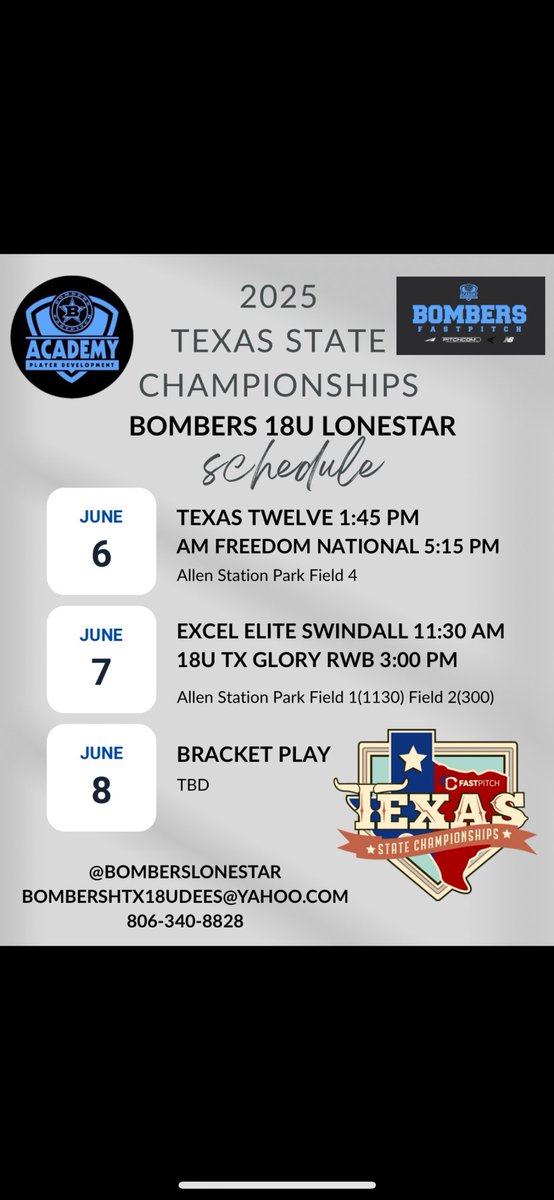 This weekend I’m playing up in Plano! Here’s my weekend schedule
<a href="/BombersLonestar/">Bombers 16u HTX LS/18u LS AFCS Qualified</a>  #softball #uncommitted #grad2026