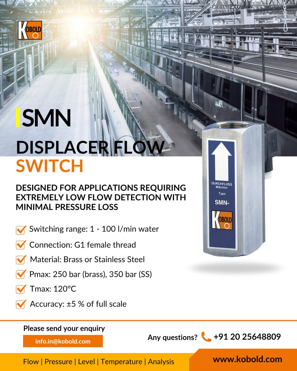 When precision at low flow matters, trust the KOBOLD SMN Flow Switch

kobold.com/Displacer-Flow…

☎ 020 25648809/14 | 📧 marketing.in@kobold.com | 🌐 kobold.com

#KOBOLD #FlowSwitch #Instrumentation #ProcessControl #FlowMeasurement #IndustrialAutomation #LowFlow