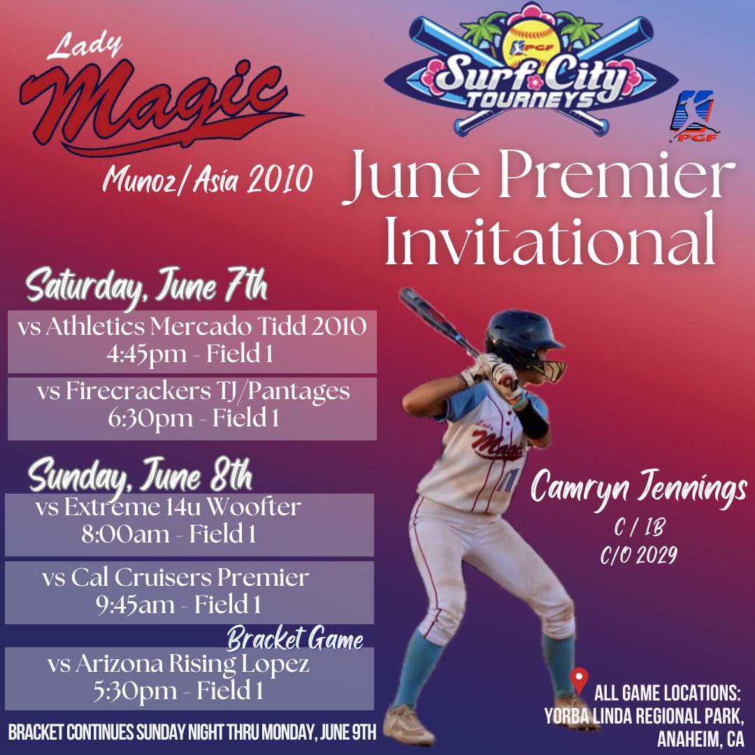 Camryn Jennings (@camjennings2029) on Twitter photo Summer season starts this weekend! So excited to get back on the dirt with my girl!! <a href="/LM_Munoz_Asia/">Lady Magic Munoz- Asia</a> #magicboom #summerseason #classof2029 #ladymagic Summer season starts this weekend! So excited to get back on the dirt with my girl!! <a href="/LM_Munoz_Asia/">Lady Magic Munoz- Asia</a> #magicboom #summerseason #classof2029 #ladymagic