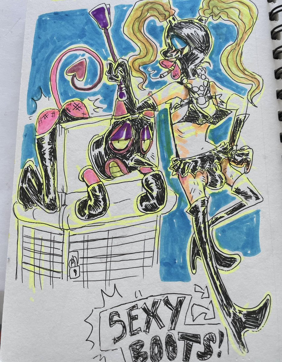 Waambles's tweet photo. This is vanilla for them, an average Tuesday night. #leather #kink #queer #myoc #originalcharacter #TheIt #t4t #sketchbook https://t.co/KFMd7pkYNJ