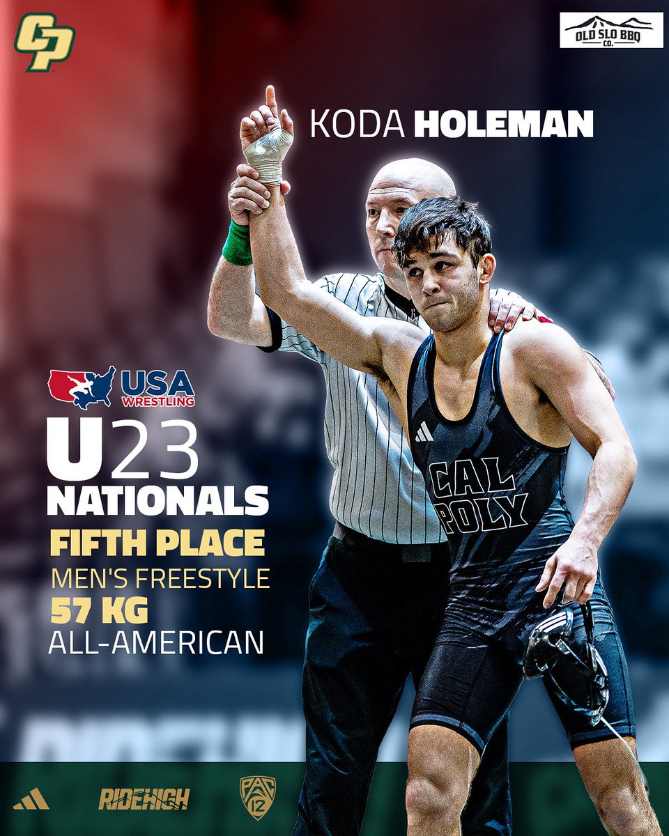 CalPolyWrestle's tweet image. Congrats to Koda Holeman who placed fifth in the men’s freestyle 57-kilogram weight class at the U23 Nationals this weekend to earn All-American honors 💪🇺🇸
📰: bit.ly/43KQAya
#RideHigh🐎 | #HorsePower