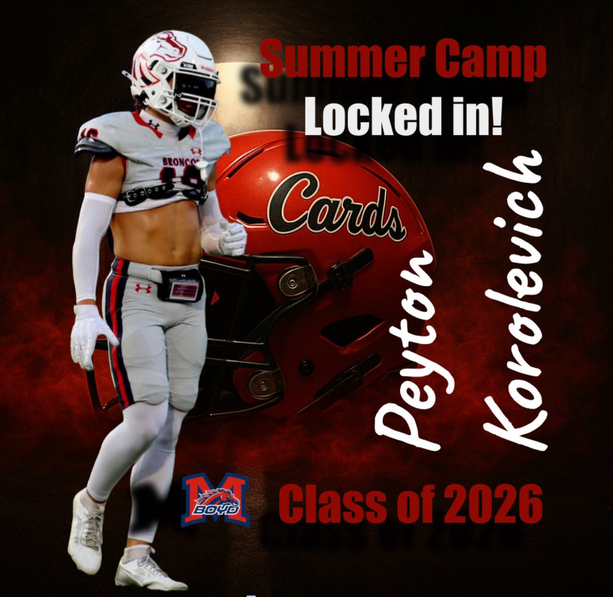 Peyton Korolevich (@korolevich_pey) on Twitter photo A big Thank you to <a href="/Coach_PinkHat/">Lamaar Thomas</a> & <a href="/CatholicU_FB/">𝘾𝘼𝙏𝙃𝙊𝙇𝙄𝘾 𝙐 𝙁𝙊𝙊𝙏𝘽𝘼𝙇𝙇</a> for the invite to summer camp at the end of the month. Blessed to be granted the opportunity to travel to DC and show out! See you soon! <a href="/CoachStuJohnson/">Stu Johnson</a> <a href="/MBHSFootball/">MBHS Bronco Football</a> #recruitboyd #classof2026 #recruit A big Thank you to <a href="/Coach_PinkHat/">Lamaar Thomas</a> & <a href="/CatholicU_FB/">𝘾𝘼𝙏𝙃𝙊𝙇𝙄𝘾 𝙐 𝙁𝙊𝙊𝙏𝘽𝘼𝙇𝙇</a> for the invite to summer camp at the end of the month. Blessed to be granted the opportunity to travel to DC and show out! See you soon! <a href="/CoachStuJohnson/">Stu Johnson</a> <a href="/MBHSFootball/">MBHS Bronco Football</a> #recruitboyd #classof2026 #recruit