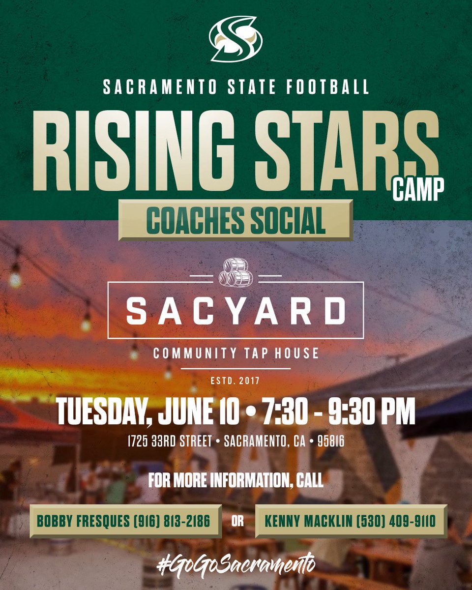 Coaches Come Politic W/ Me After Camp
I’ll be @ Sac Yard Tuesday Night
Let’s Get it 🐝🤠
#GoGoSacramento