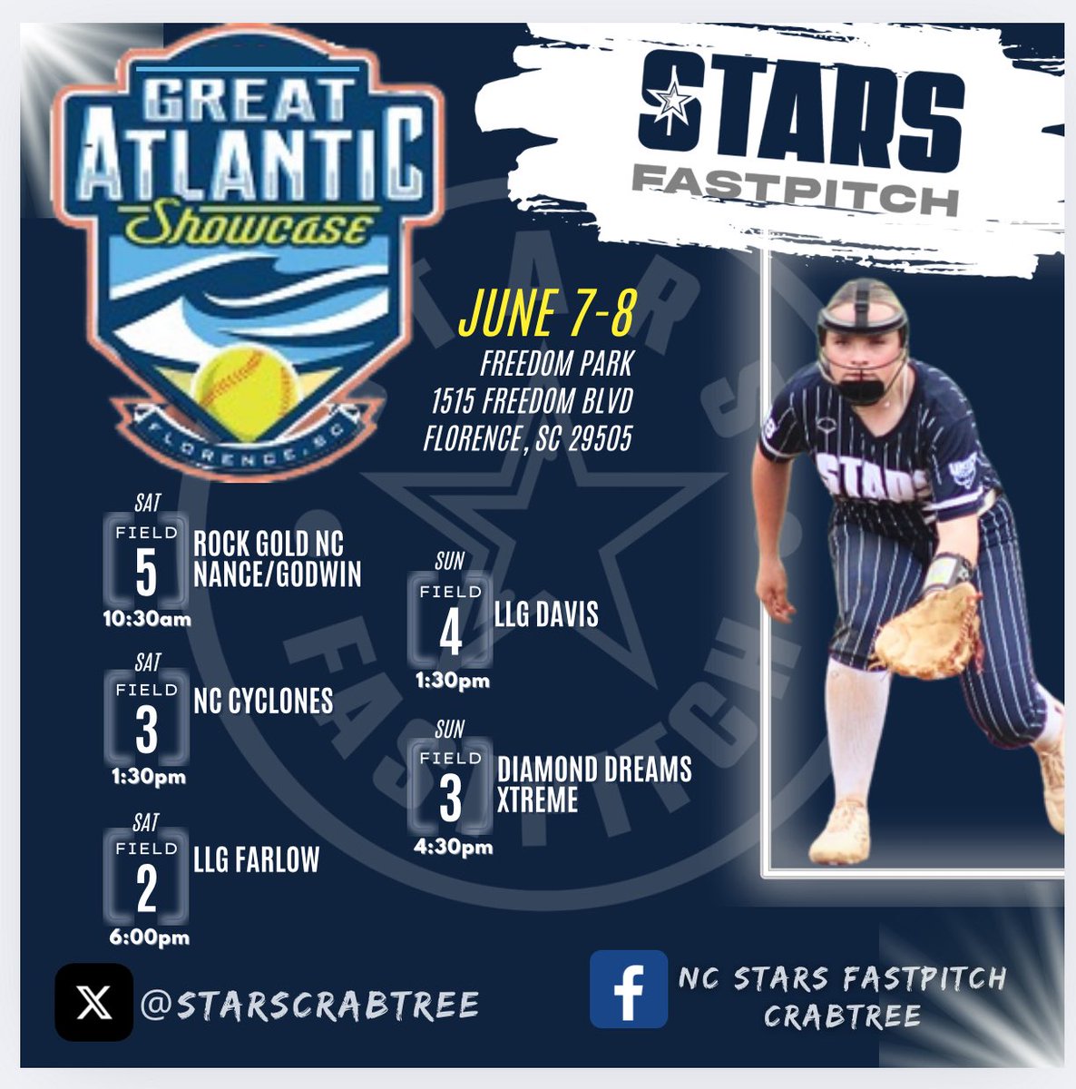 Ready for another great weekend of <a href="/TierOneFP/">Tier One Fastpitch</a> Showcase Softball coming up!!! Come check us out down in Freedom Park Florence, SC ⭐️🥎💪 <a href="/CoachBCrabtree/">Coach Brad Crabtree</a> <a href="/starsnationalfp/">Stars Organization</a>