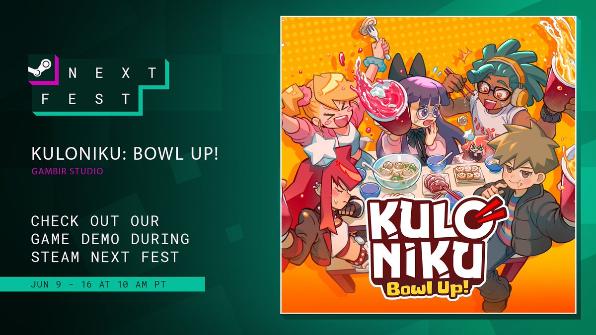 Hey Chefs! 🍜👩‍🍳
Big news! Kuloniku: Bowl Up will be participating in Steam Next Fest, June 9–16 2025! ✨
 
🔥 Snag the FREE DEMO and dive into a fun, chaotic cooking! New features include character selection, hangouts, shopping, and more!

#kuloniku #SteamNextFest