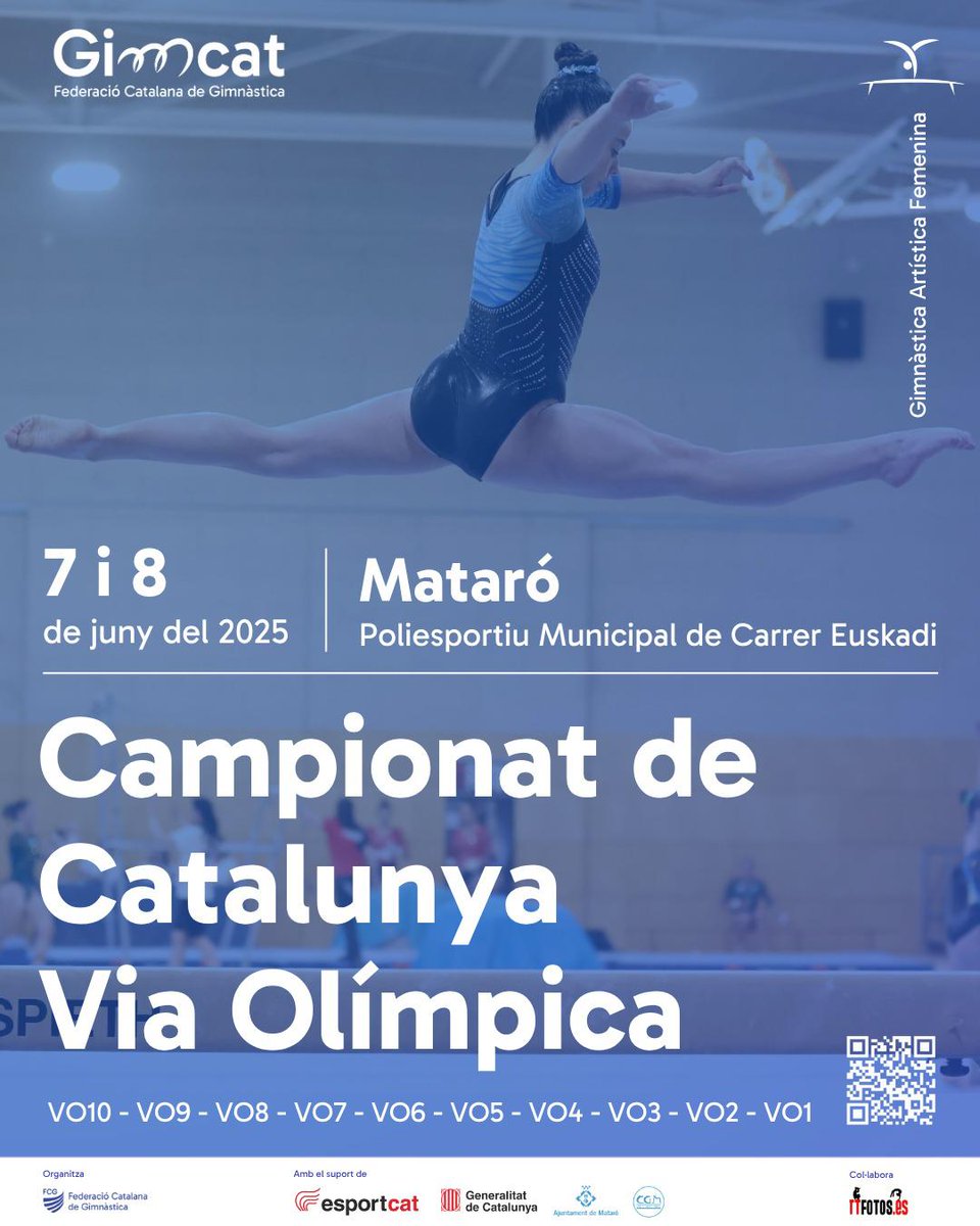 Esports Mataró (@esportmataro) on Twitter photo 🏆 Campionat de Catalunya de Gimnàstica Artística
📆 7 i 8 de juny
📍 #PMEuskadi #Mataró
Plaça Flandes, 1
🔷 Via Olímpica - Base - Promoció
🔶 7/6 Sessió de matí a 8.30 h/ tarda a 15.14 h
🔶 8/6 Sessió única matí a 8.30 h
<a href="/GimcatFCG/">Federació Catalana de Gimnàstica</a> <a href="/CGMATARO/">ClubGimnàsticMataró</a>
#EsportMataró 🏆 Campionat de Catalunya de Gimnàstica Artística
📆 7 i 8 de juny
📍 #PMEuskadi #Mataró
Plaça Flandes, 1
🔷 Via Olímpica - Base - Promoció
🔶 7/6 Sessió de matí a 8.30 h/ tarda a 15.14 h
🔶 8/6 Sessió única matí a 8.30 h
<a href="/GimcatFCG/">Federació Catalana de Gimnàstica</a> <a href="/CGMATARO/">ClubGimnàsticMataró</a>
#EsportMataró