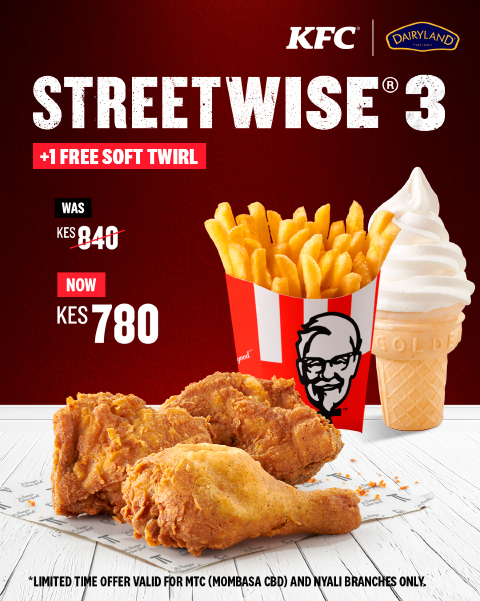 Mombasaaa oyeeeee!! 3 chicken pieces , fries and a cold cone to seal the deal. Only for a limited time, so slide through the branch and grab yours.
Mkumbuke: chelewa chelewa… utapata deal si yako.

#KFC #ItsFingerlickingood  #Food #Foodie