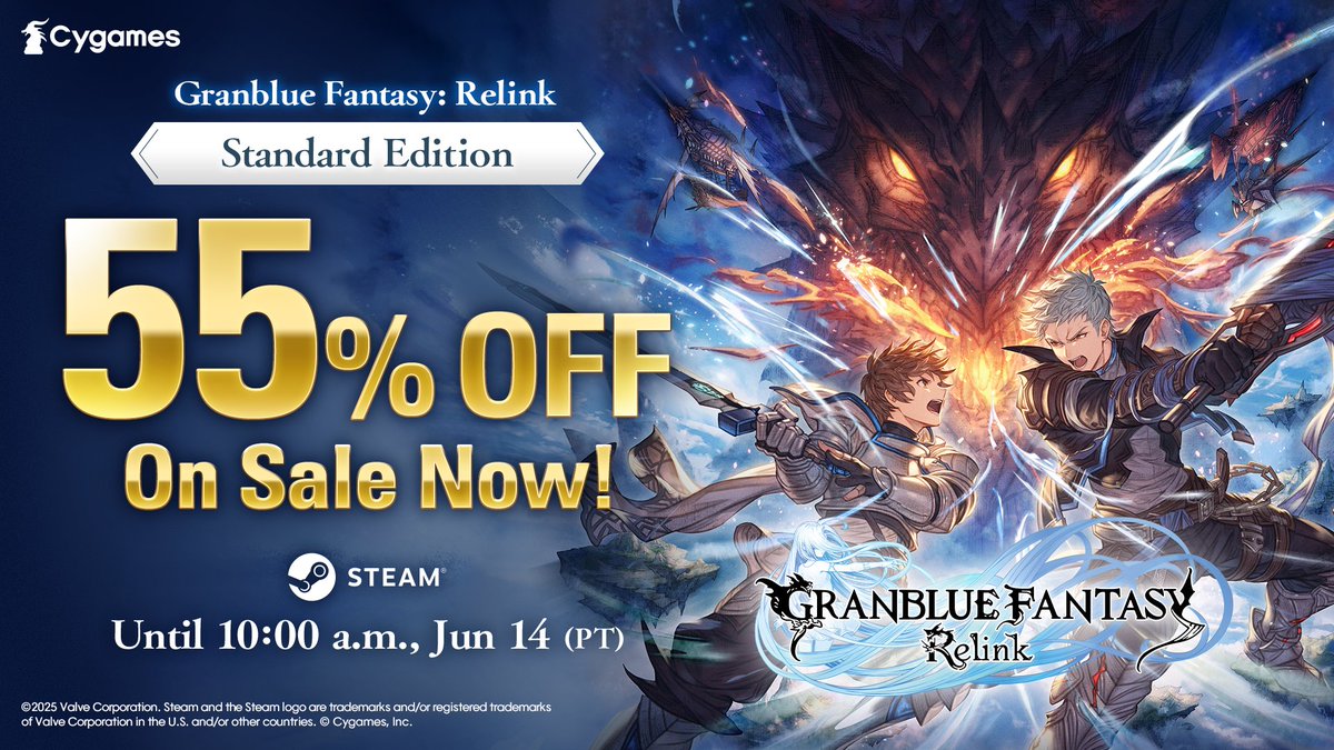 gbf_relink_jp's tweet image. ✨Save big on the Standard Edition of Granblue Fantasy: Relink, now on sale for 55% off until 10 a.m., June 14 (PT)!✨

Steam Store:
store.steampowered.com/app/881020/Gra…

#Relink