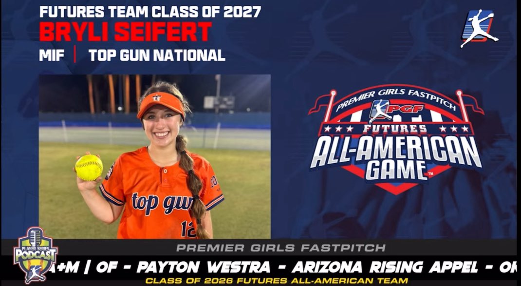 Top Gun National 18U (@tga_turner) on Twitter photo Congratulations to 2026 <a href="/LivKeiter_2026/">Liv Keiter</a> & 2027 <a href="/bryliseifert27/">Bryli Seifert 2027</a> on their selections to the <a href="/PGFnetwork/">PGF</a> Futures All American Game!
You can see both with Top Gun 18 National this weekend in Newberry at <a href="/flpgfmedia/">Florida PGF Media Network</a> Show Me the Money!
<a href="/SoftbalAmerica/">Softball America</a> <a href="/LineDsoftball/">Line Drive Media</a> <a href="/ExtraInningSB/">EXTRA INNING SOFTBALL</a> Congratulations to 2026 <a href="/LivKeiter_2026/">Liv Keiter</a> & 2027 <a href="/bryliseifert27/">Bryli Seifert 2027</a> on their selections to the <a href="/PGFnetwork/">PGF</a> Futures All American Game!
You can see both with Top Gun 18 National this weekend in Newberry at <a href="/flpgfmedia/">Florida PGF Media Network</a> Show Me the Money!
<a href="/SoftbalAmerica/">Softball America</a> <a href="/LineDsoftball/">Line Drive Media</a> <a href="/ExtraInningSB/">EXTRA INNING SOFTBALL</a>