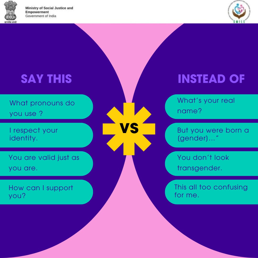 SMILE MoSJE (@smile_mosje) on Twitter photo Words shape worlds—use yours to affirm transgender persons' lives. Say the name, honour the pronouns, and celebrate the person.
#equalrightsforall #Equality #TransRightsAreHumanRights #inclusion <a href="/Drvirendrakum13/">Dr. Virendra Kumar</a> <a href="/blvermaup/">B.L Verma</a> <a href="/MSJEGOI/">Ministry of Social Justice & Empowerment, GOI</a> <a href="/mygovindia/">MyGovIndia</a> <a href="/PIB_India/">PIB India</a> <a href="/NISD_India/">National Institute of Social Defence (NISD)</a> <a href="/NMBA_MSJE/">Nasha Mukt Bharat Abhiyaan</a> Words shape worlds—use yours to affirm transgender persons' lives. Say the name, honour the pronouns, and celebrate the person.
#equalrightsforall #Equality #TransRightsAreHumanRights #inclusion <a href="/Drvirendrakum13/">Dr. Virendra Kumar</a> <a href="/blvermaup/">B.L Verma</a> <a href="/MSJEGOI/">Ministry of Social Justice & Empowerment, GOI</a> <a href="/mygovindia/">MyGovIndia</a> <a href="/PIB_India/">PIB India</a> <a href="/NISD_India/">National Institute of Social Defence (NISD)</a> <a href="/NMBA_MSJE/">Nasha Mukt Bharat Abhiyaan</a>