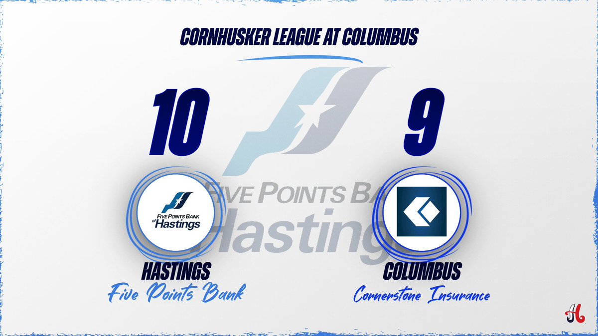 at Columbus

F-8inn
Hastings Five Points Bank - 10
Columbus Cornerstone Insurance - 9
W: Zane Thomsen
2B: Jackson Sughroue
Isaiah Shaw 3-4 RBI
Parker Hodgen 3-4 RBI
Adam Rutt 2-4 2-RBI 

Five Points hosts North Platte tomorrow 5pm at Duncan Field.