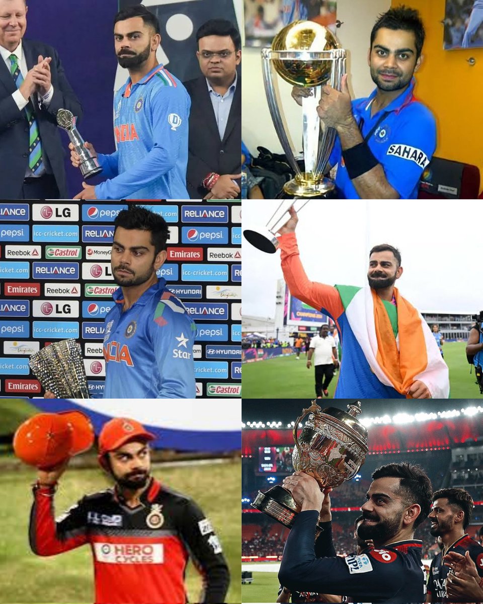 Kohli holding a personal milestone vs Kohli holding the trophy. Eyes don't lie, yet people have the audacity to call him milestone obsessed.