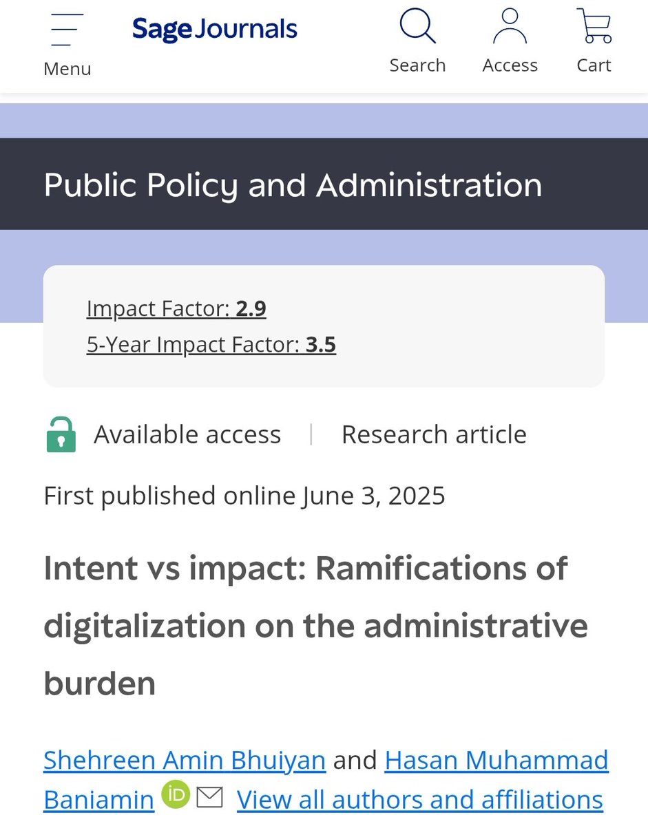 New article on digitalization and administrative burden : journals.sagepub.com/eprint/KJSE3RW…