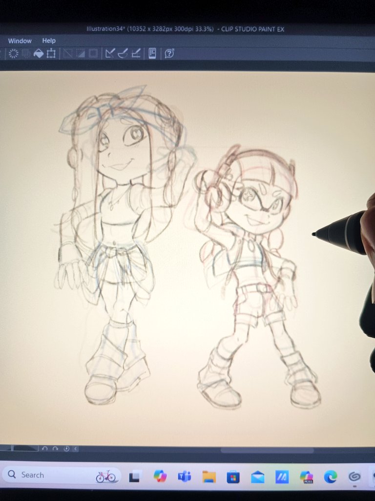 [Yeah, My Camera Sucks 😆]

LOOK AT OUR GIRLS!!
Tikal- Octoling 
Sticks- Inkling 

While sketching, I know they're both in the tropics, but I wanted to keep the DJ theme from Splatoon 2, so I thought people who loved beaches! 

Not perfect, but I try! 
#ArtistOnTwitter #fanart