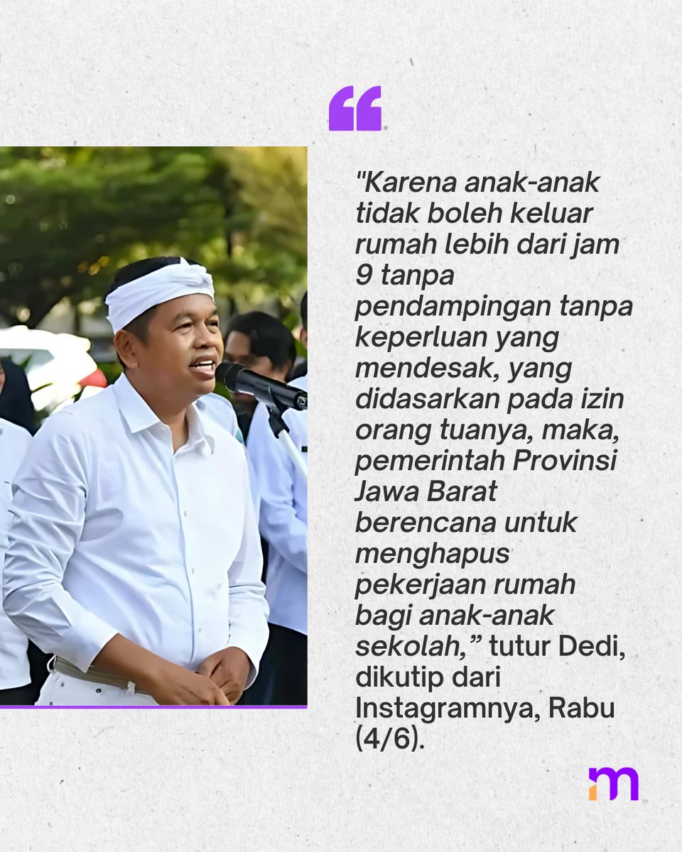merdekadotcom's tweet image. Pemerintah provinsi Jawa Barat berencana meniadakan pekerjaan rumah (PR) bagi siswa sekolah di wilayahnya.
-
-
#dedimulyadi #provinsijawabarat #hilangkanpr #mdkan