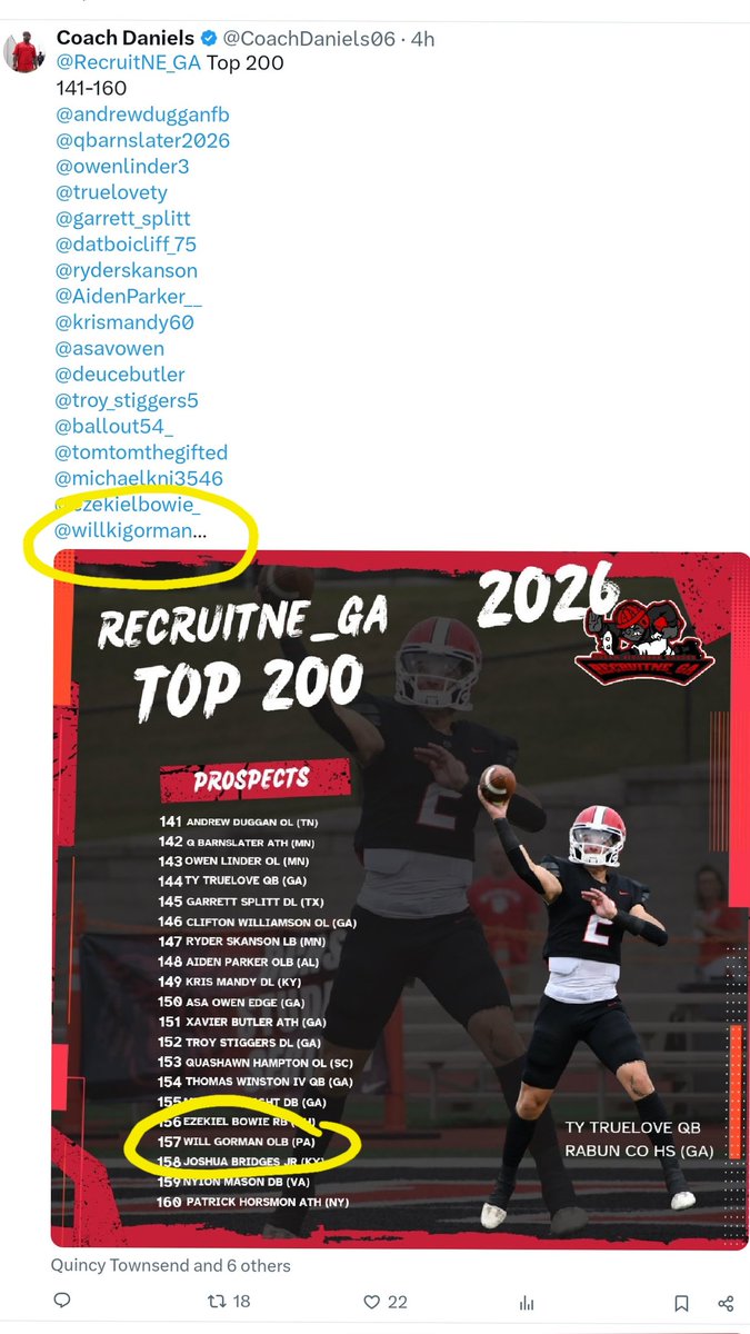 Will KI Gorman (@willkigorman) on Twitter photo Thank you <a href="/CoachDaniels06/">Coach Daniels</a> for recognizing me as a top 200 National Recruit 🙏🏽. <a href="/Chise89/">Coach LaRoi Johnson LLC</a> <a href="/210ths/">2Tenths Speed & Agility</a> <a href="/7Twice/">Cøåċħ B¥røn’s $0.02</a> <a href="/EdOBrienCFB/">EdOBrienCFB</a> Thank you <a href="/CoachDaniels06/">Coach Daniels</a> for recognizing me as a top 200 National Recruit 🙏🏽. <a href="/Chise89/">Coach LaRoi Johnson LLC</a> <a href="/210ths/">2Tenths Speed & Agility</a> <a href="/7Twice/">Cøåċħ B¥røn’s $0.02</a> <a href="/EdOBrienCFB/">EdOBrienCFB</a>