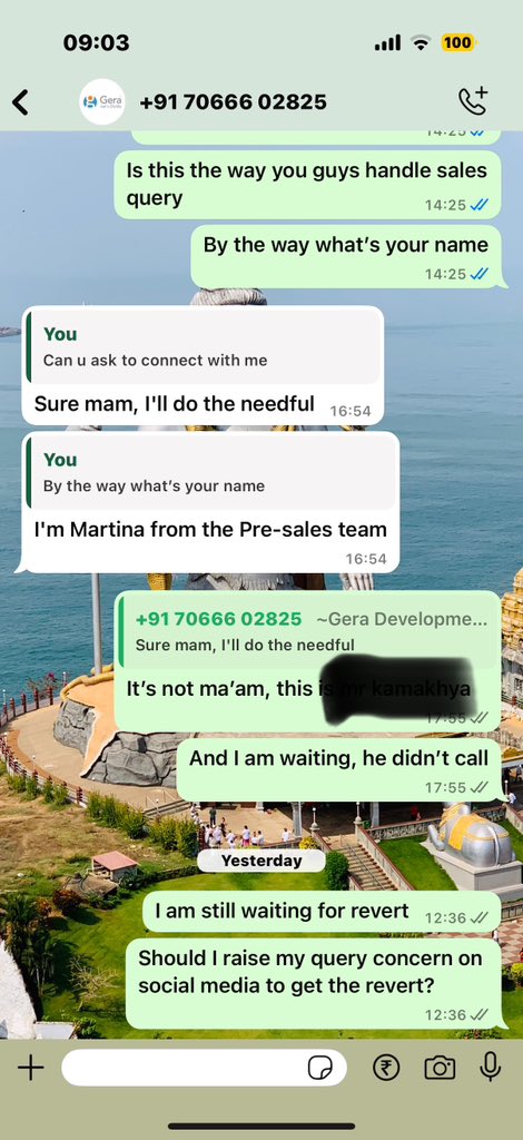 kamakhya2010's tweet image. Despite multiple follow-ups over what’s app on number shared on site, no one call back for buying a flat. disappointing to see such negligence towards customer concerns. @geradevelopment #CustomerCareFail #NonResponsive #CustomerSupportMatters